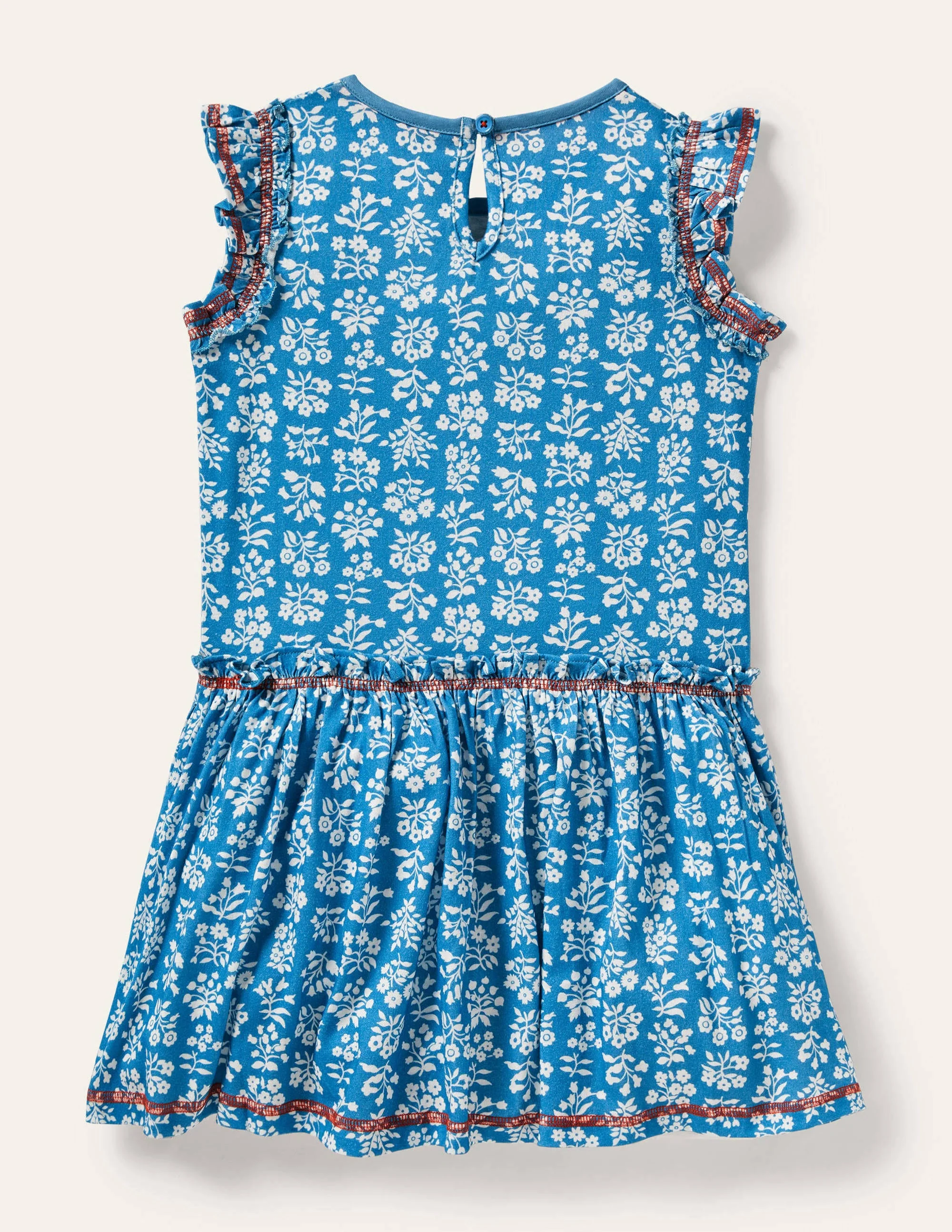 Frill Detail Jersey Dress-Bahama Blue/ Ivory Woodblock - Image 2