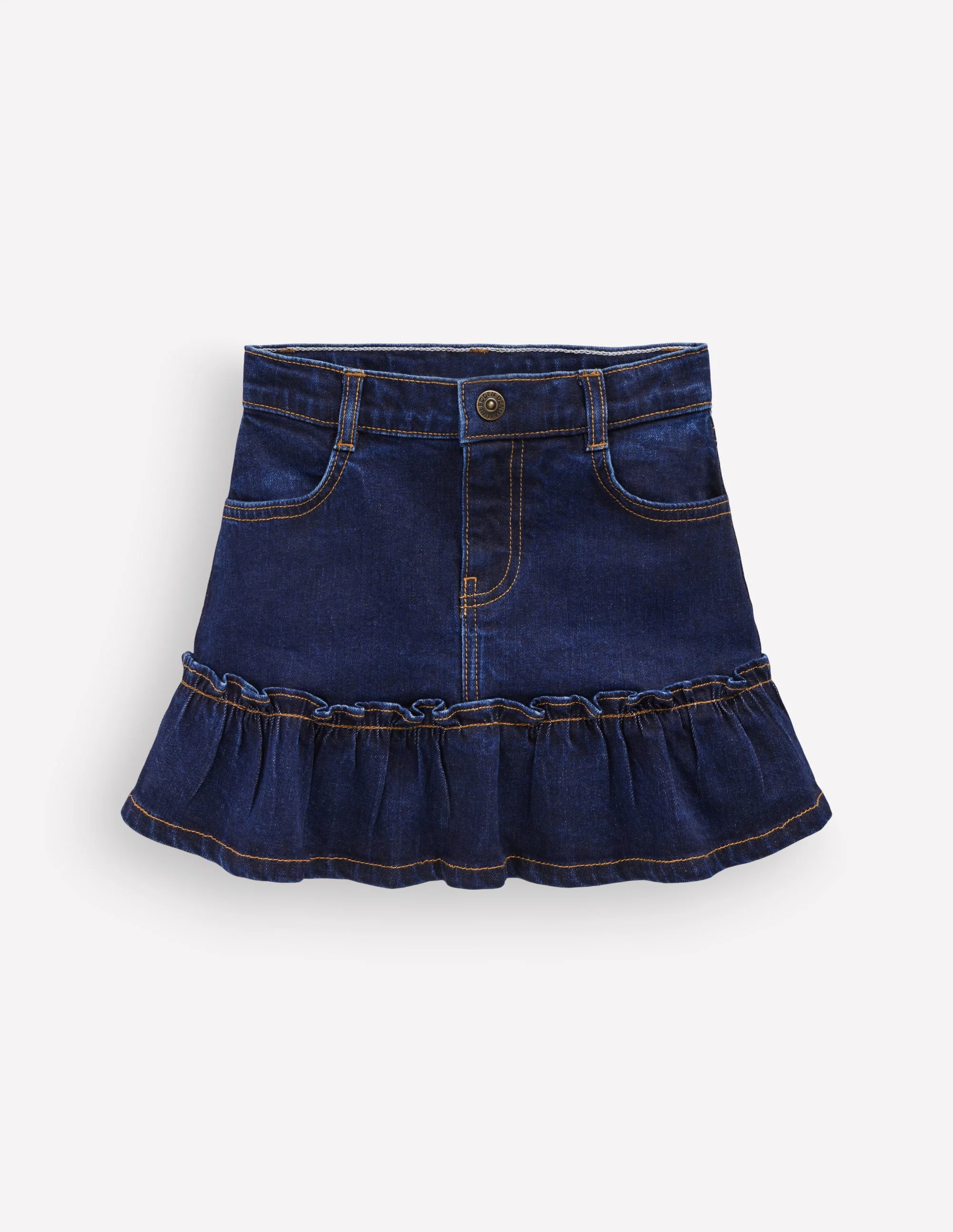 Frill Hem Denim Skirt-Dark Wash