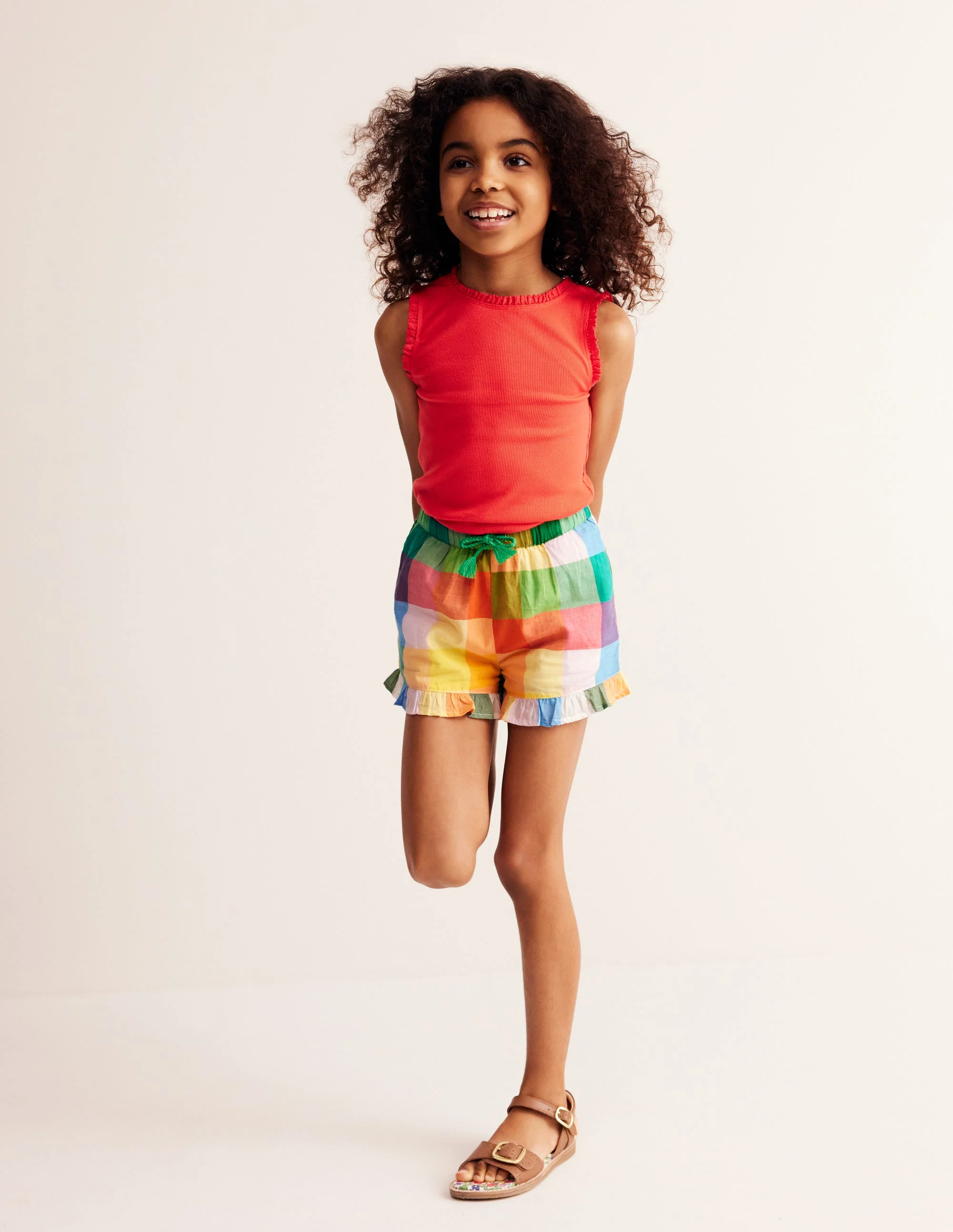 Frill Hem Woven Shorts-Bright Neon Multigingham - Image 2
