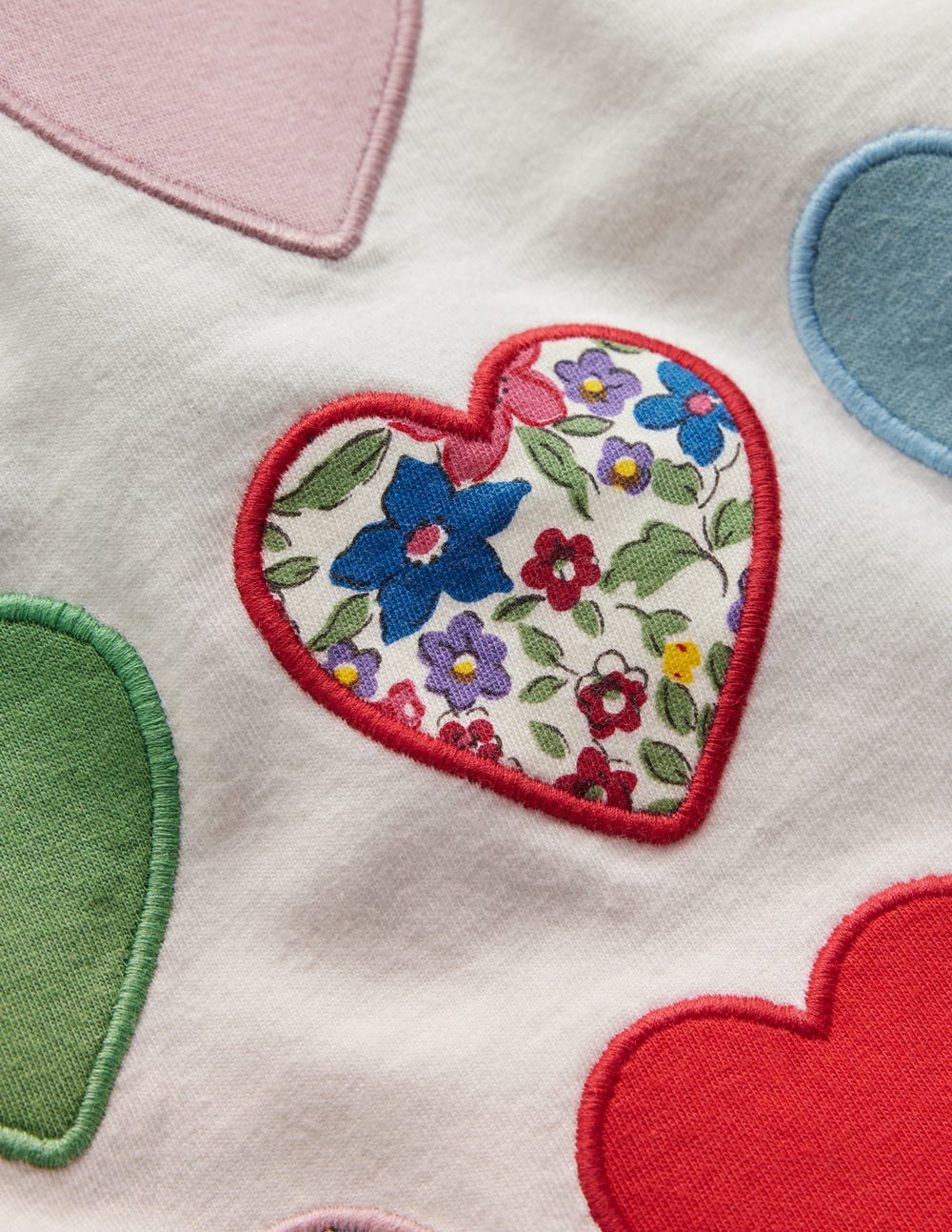 Frill Neck Appliqué T-shirt-Soft Ivory Hearts - Image 3