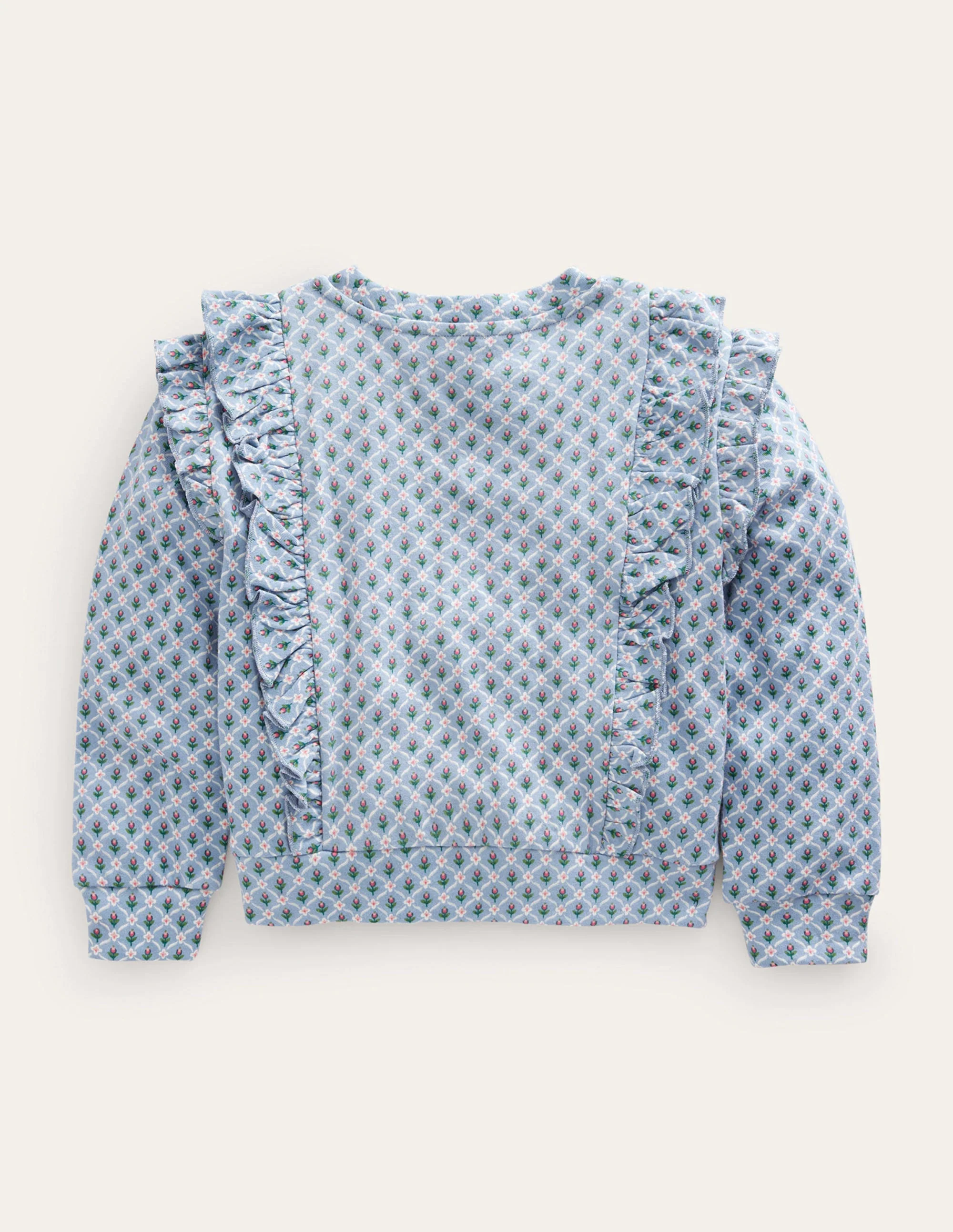 Frill Printed Sweatshirt-Pebble Blue Flower - Image 2