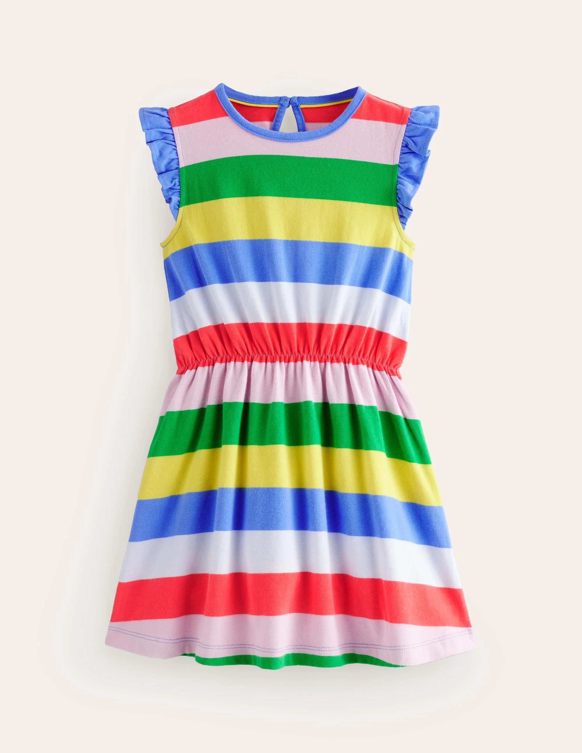 Frill Sleeve Jersey Dress-Multi Stripe