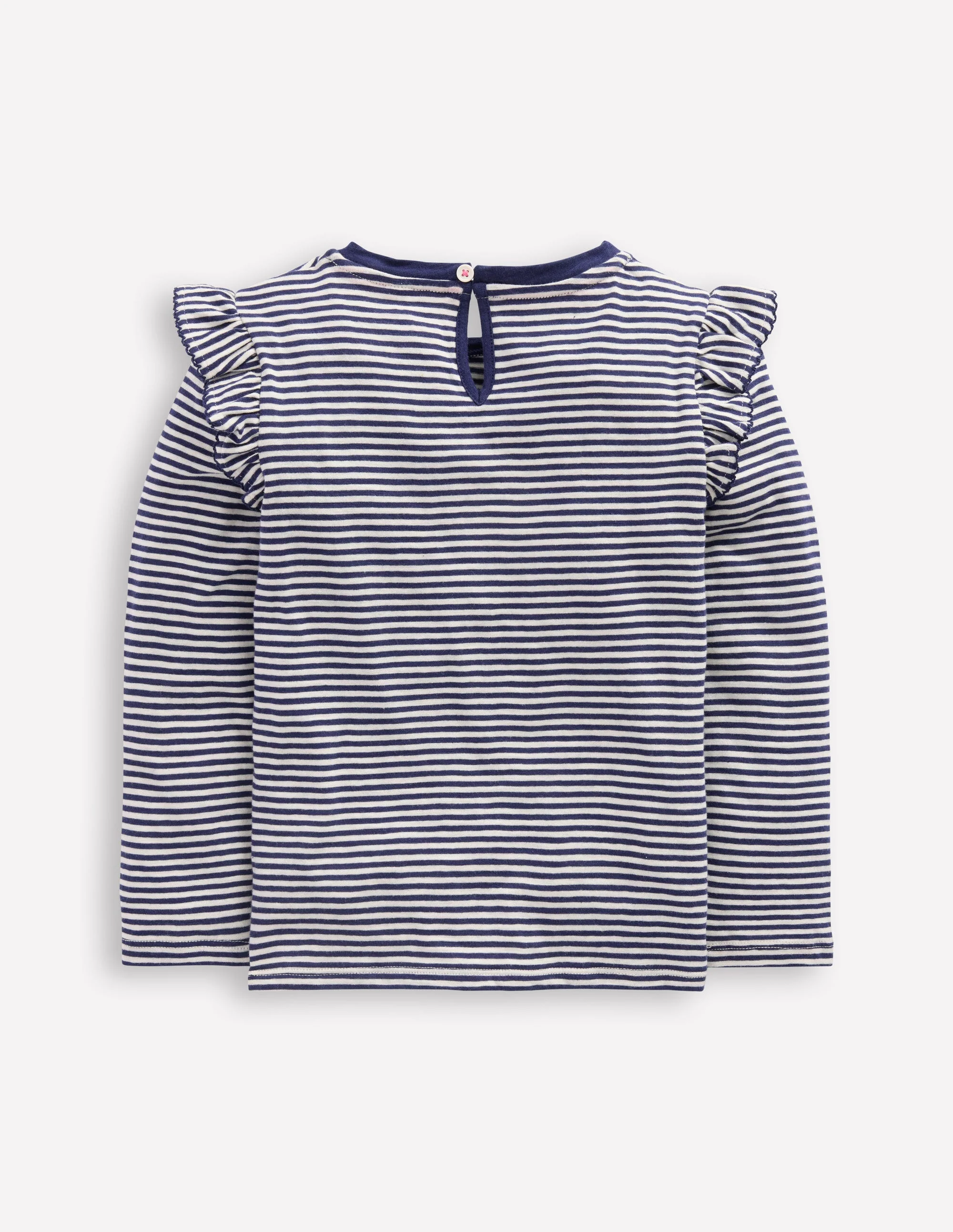 Frill Sleeve Slub Top-Soft Ivory/College Navy - Image 6