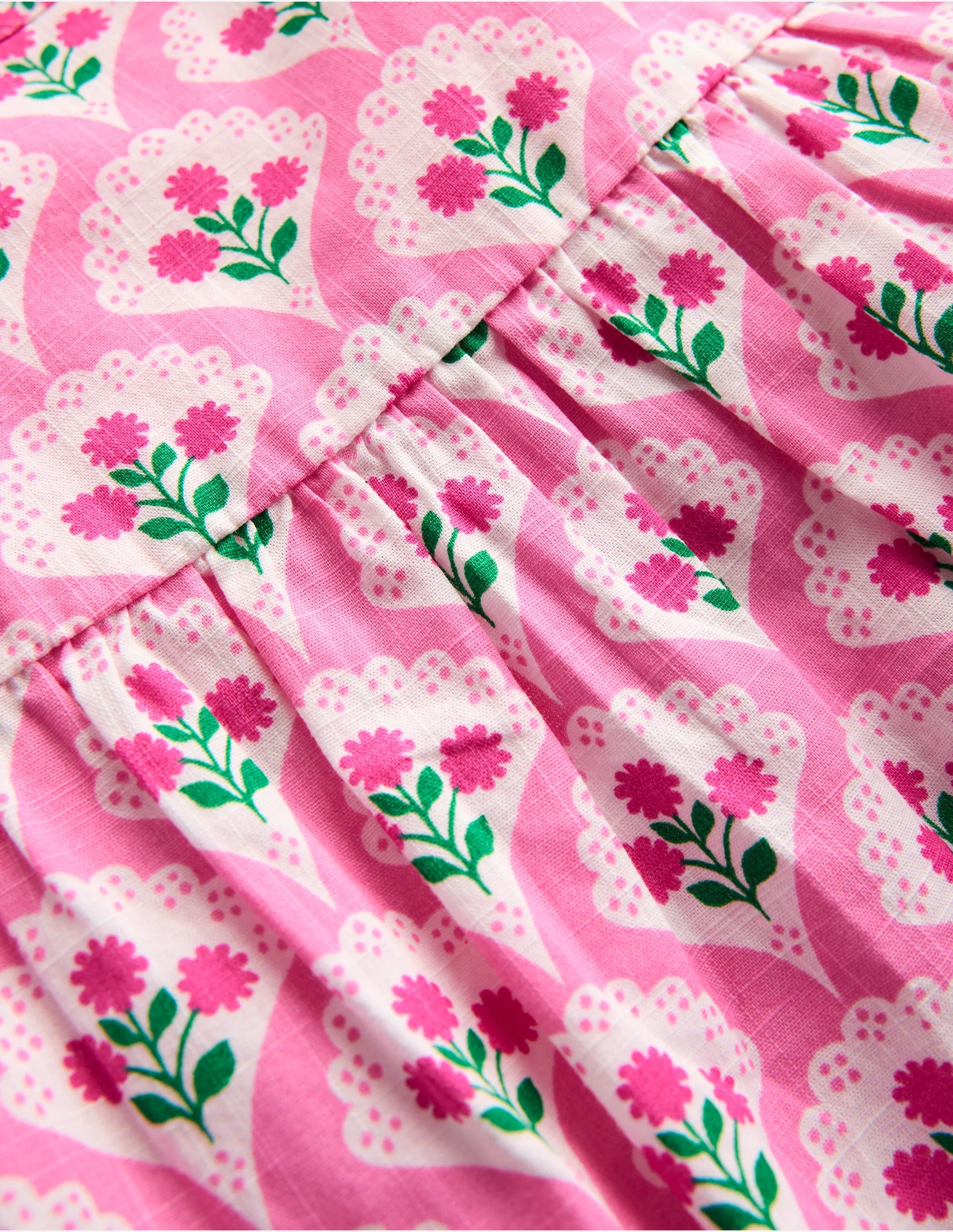 Frill Sleeve Woven Top-Pink Rose Woodblock Floral - Image 3