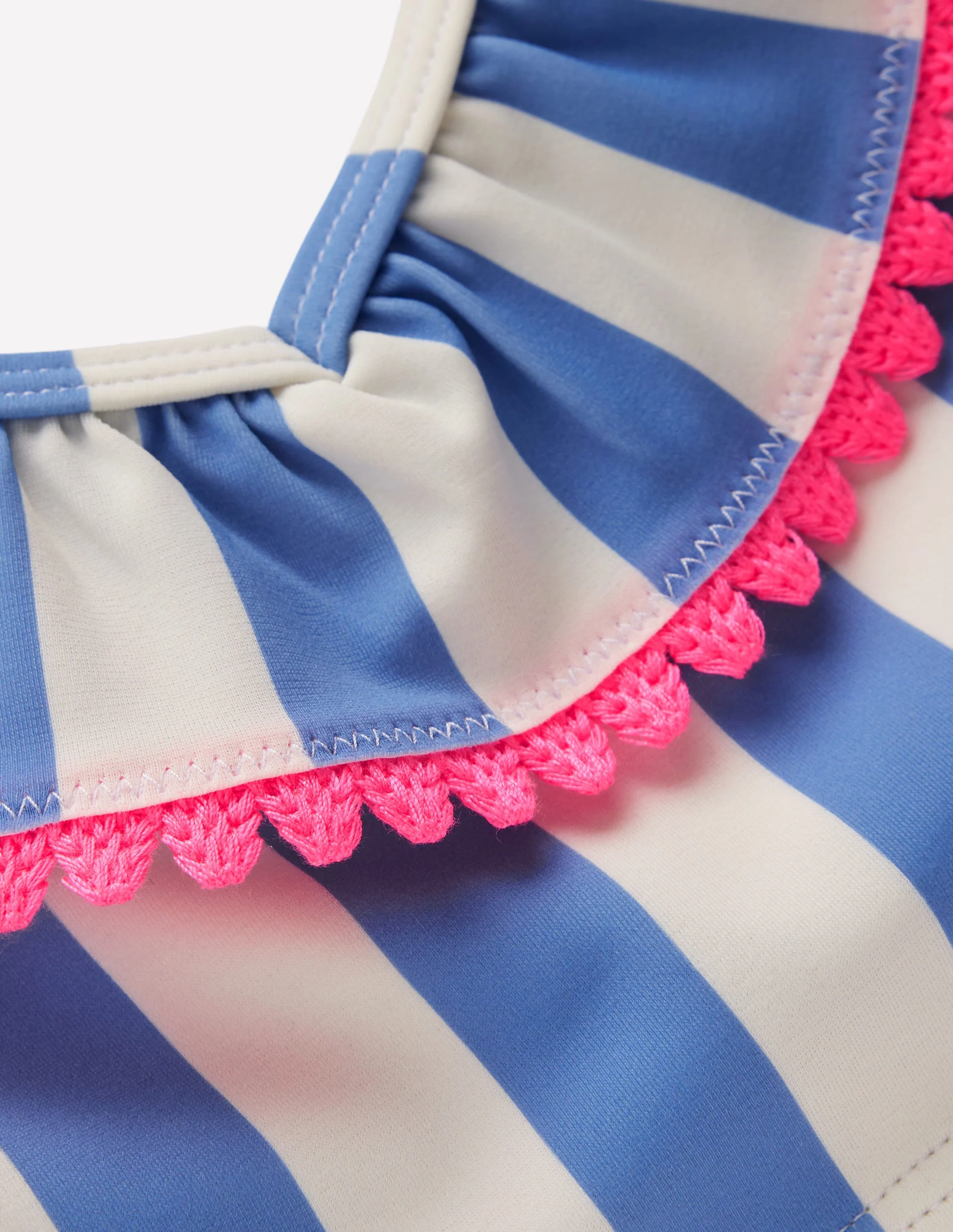 Frill V-neck Bikini Set-Denim Blue Stripe - Image 3