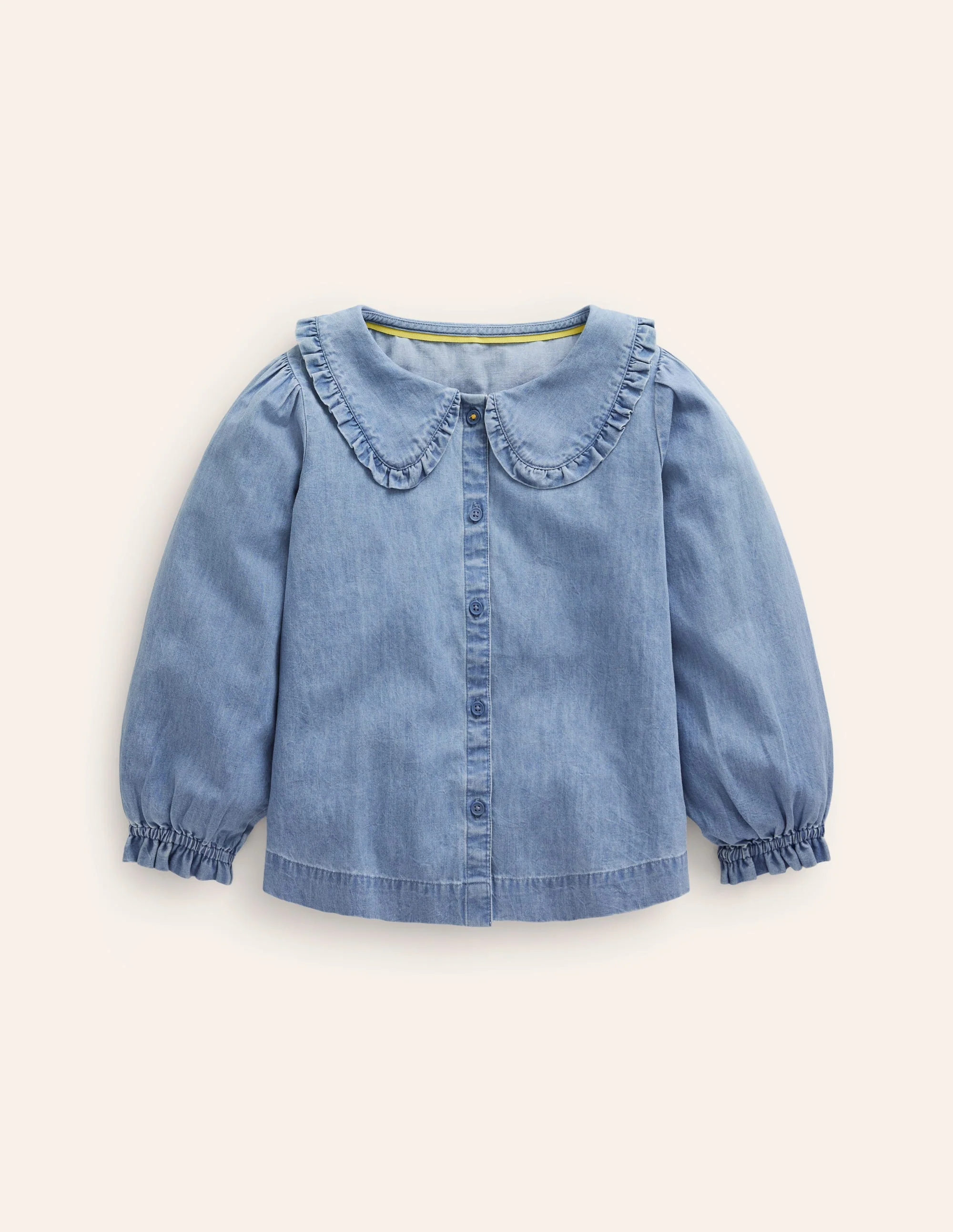 Frilly Collared Blouse-Chambray