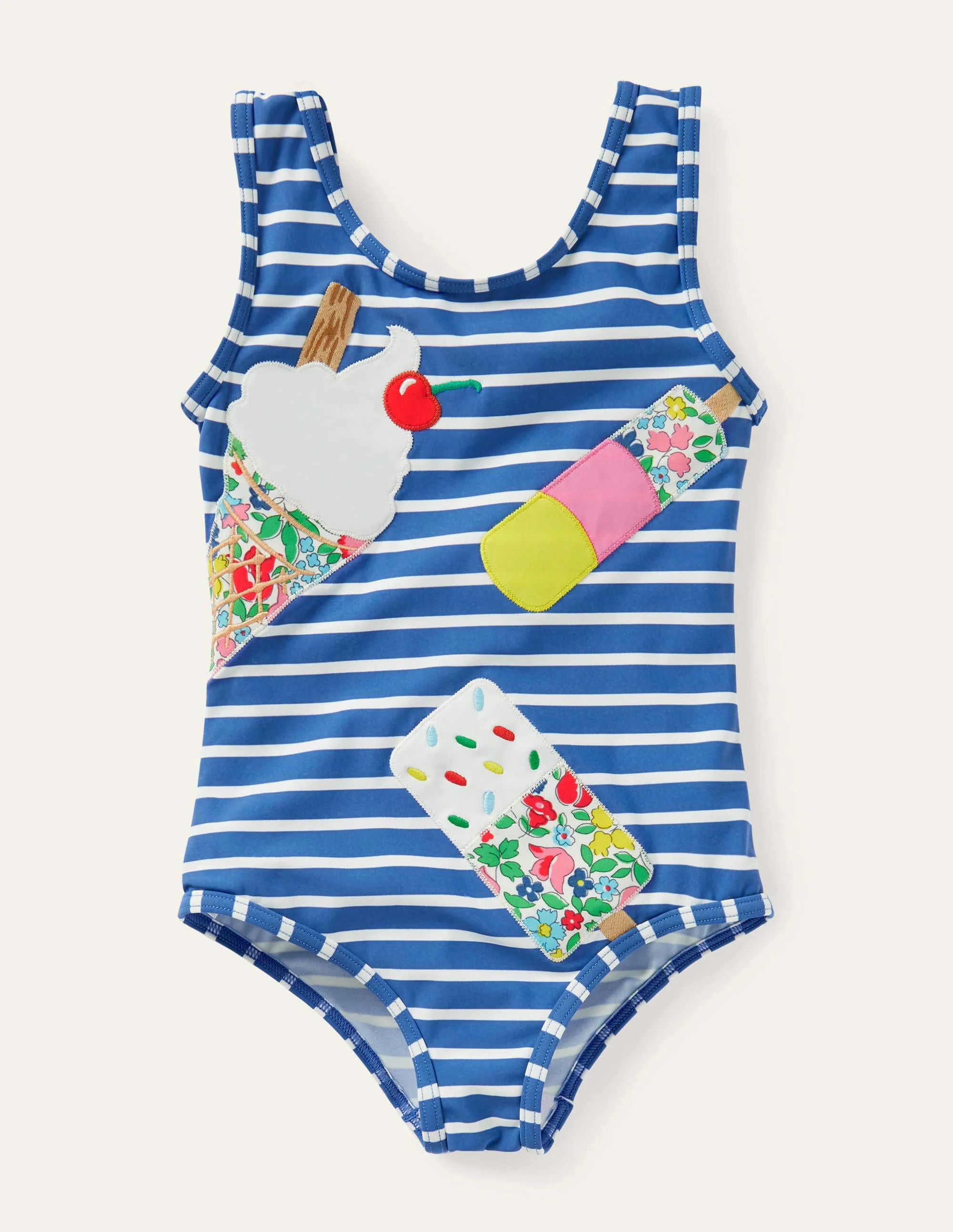 Fun Appliqué Swimsuit-Elizabethan Blue Ice Creams