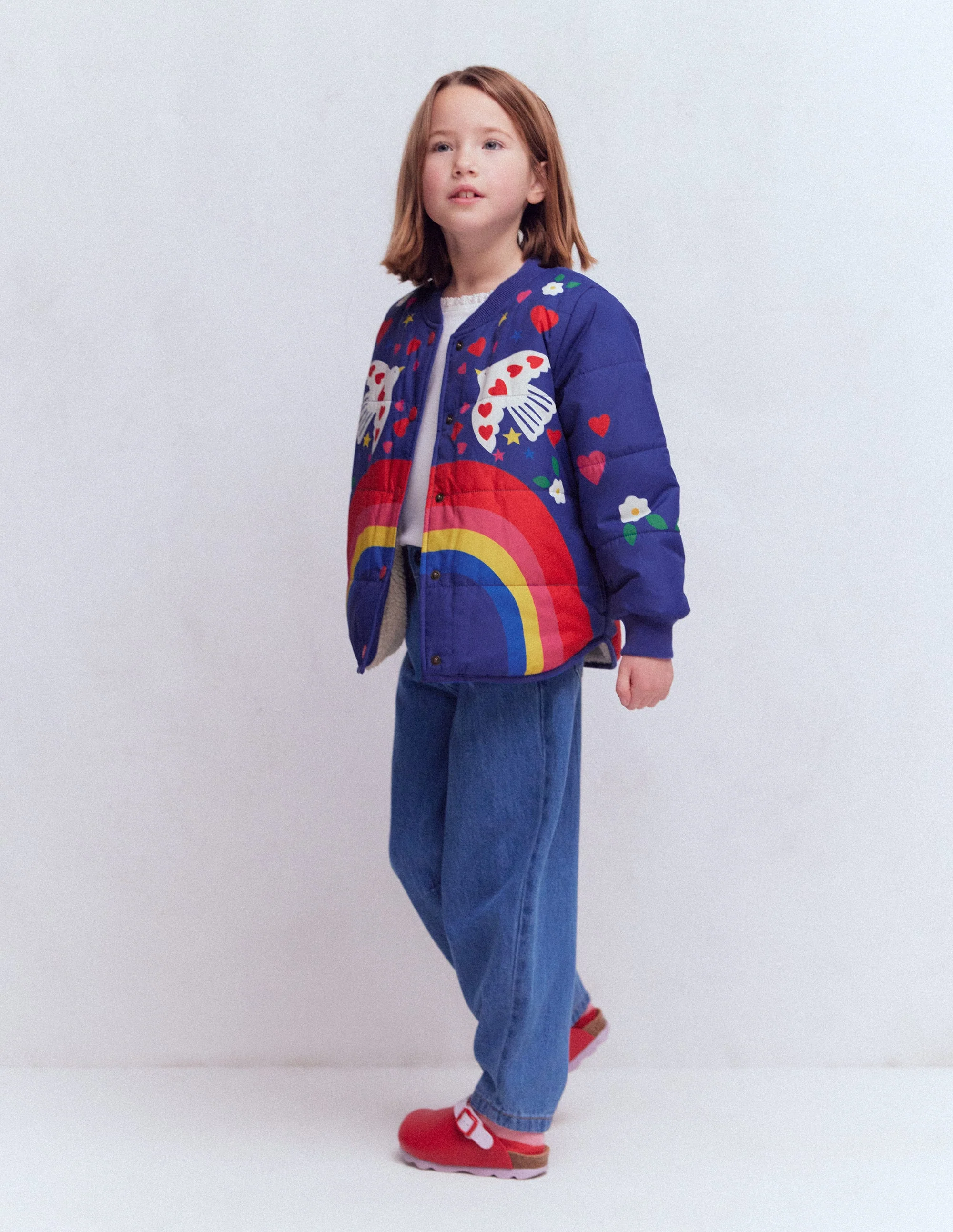 Fun Bomber Jacket-Navy Placement Rainbow Print - Image 2