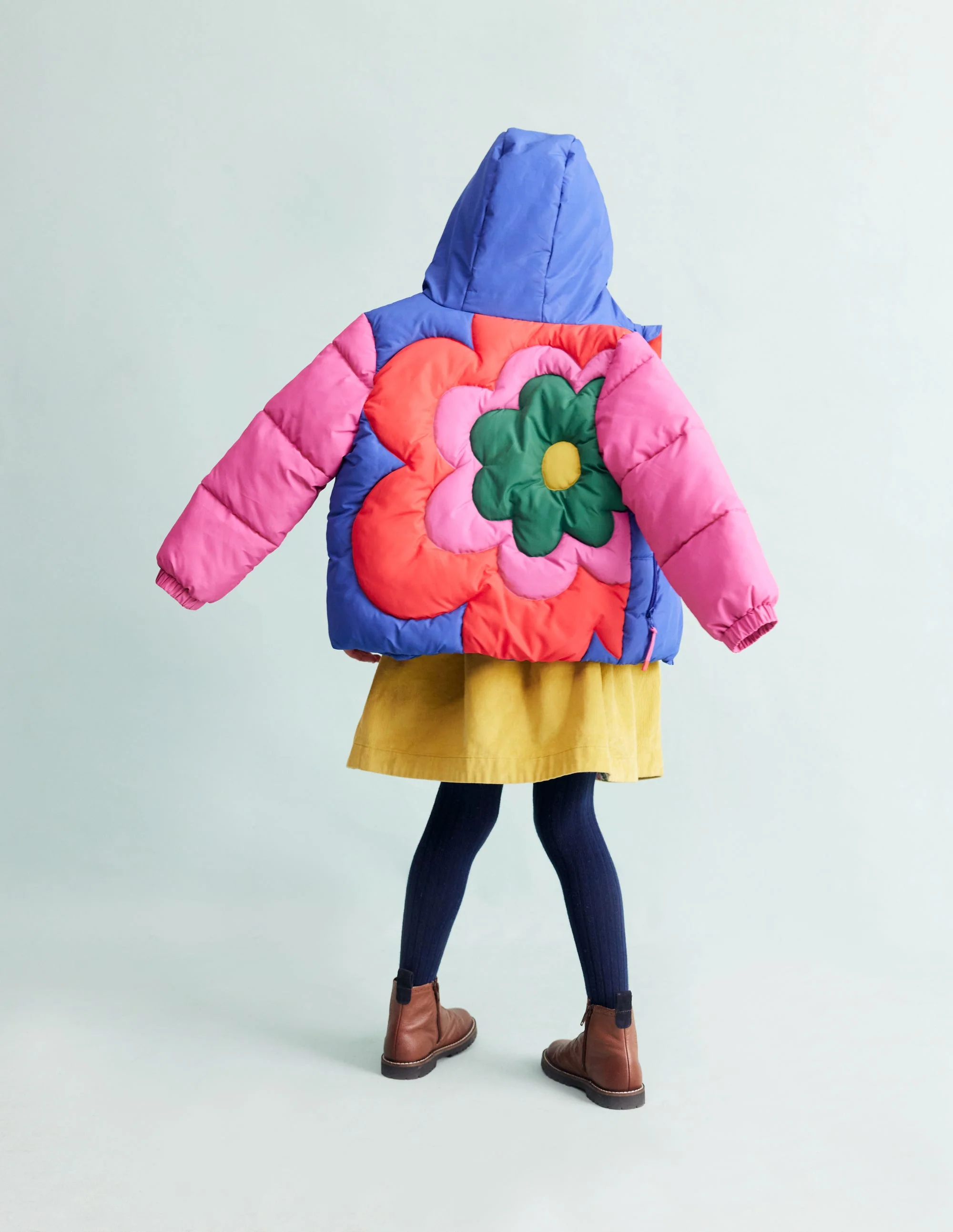 Fun Padded Coat-Colourblock Flower - Image 8