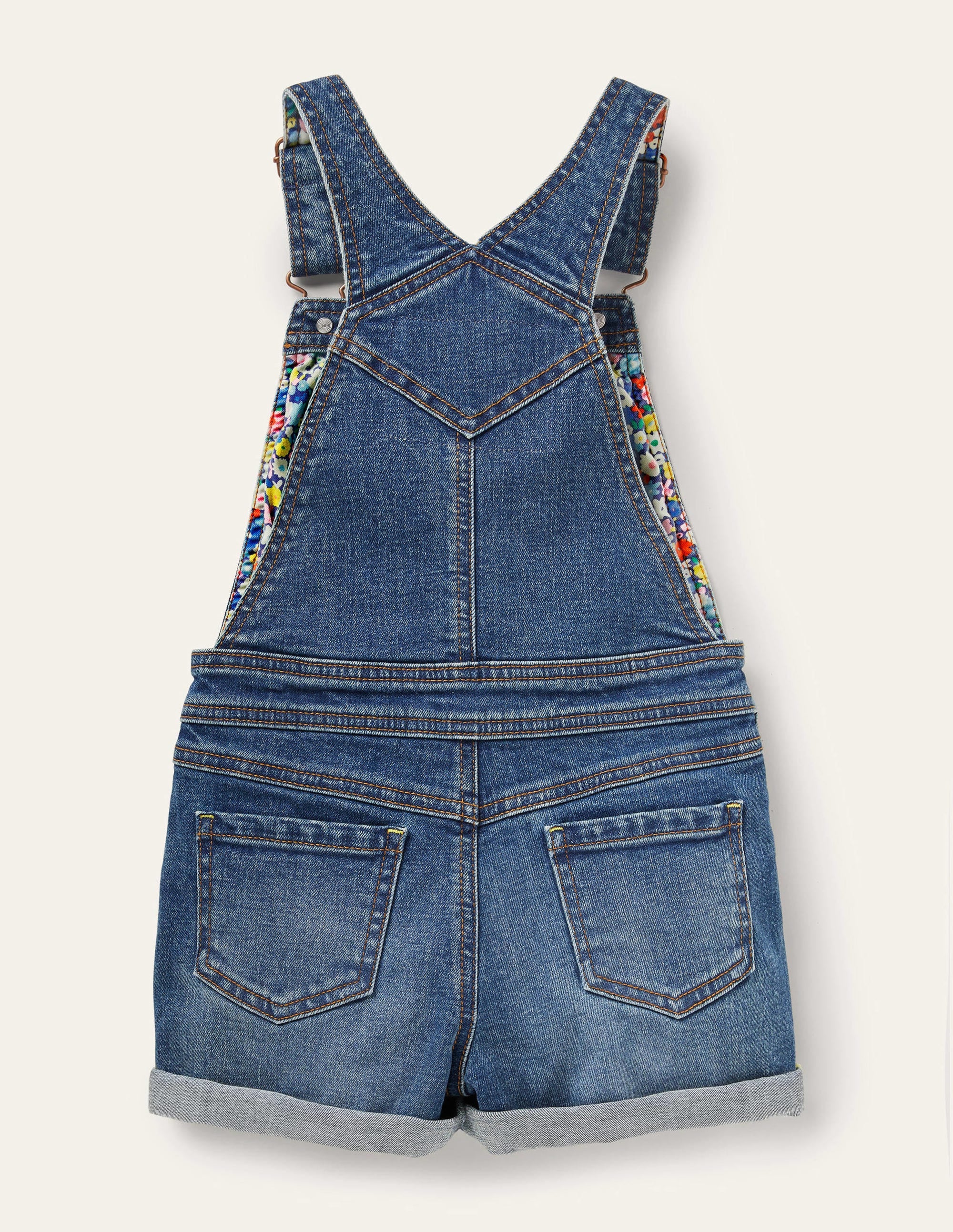 Fun Short Overalls-Light Vintage Denim Rainbow - Image 2