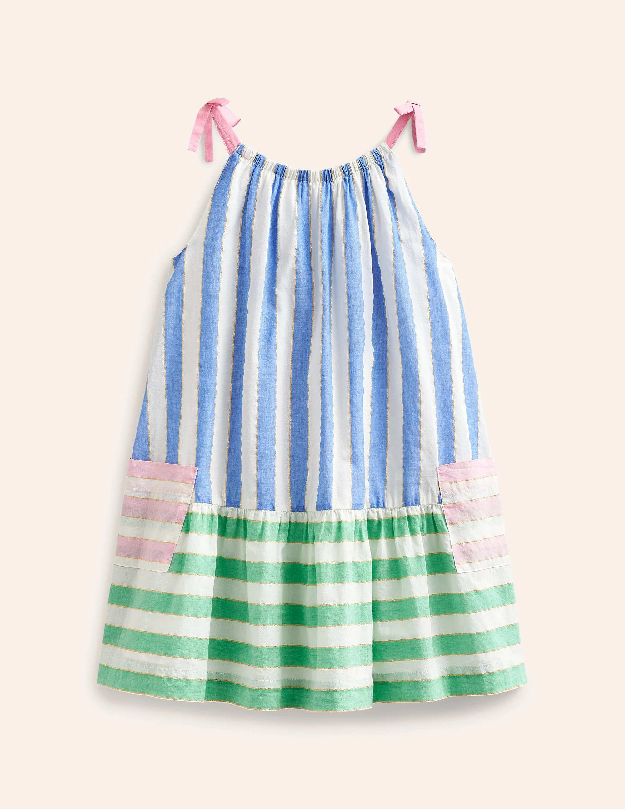 Fun Stripe Strappy Dress-Blue Lurex Stripe