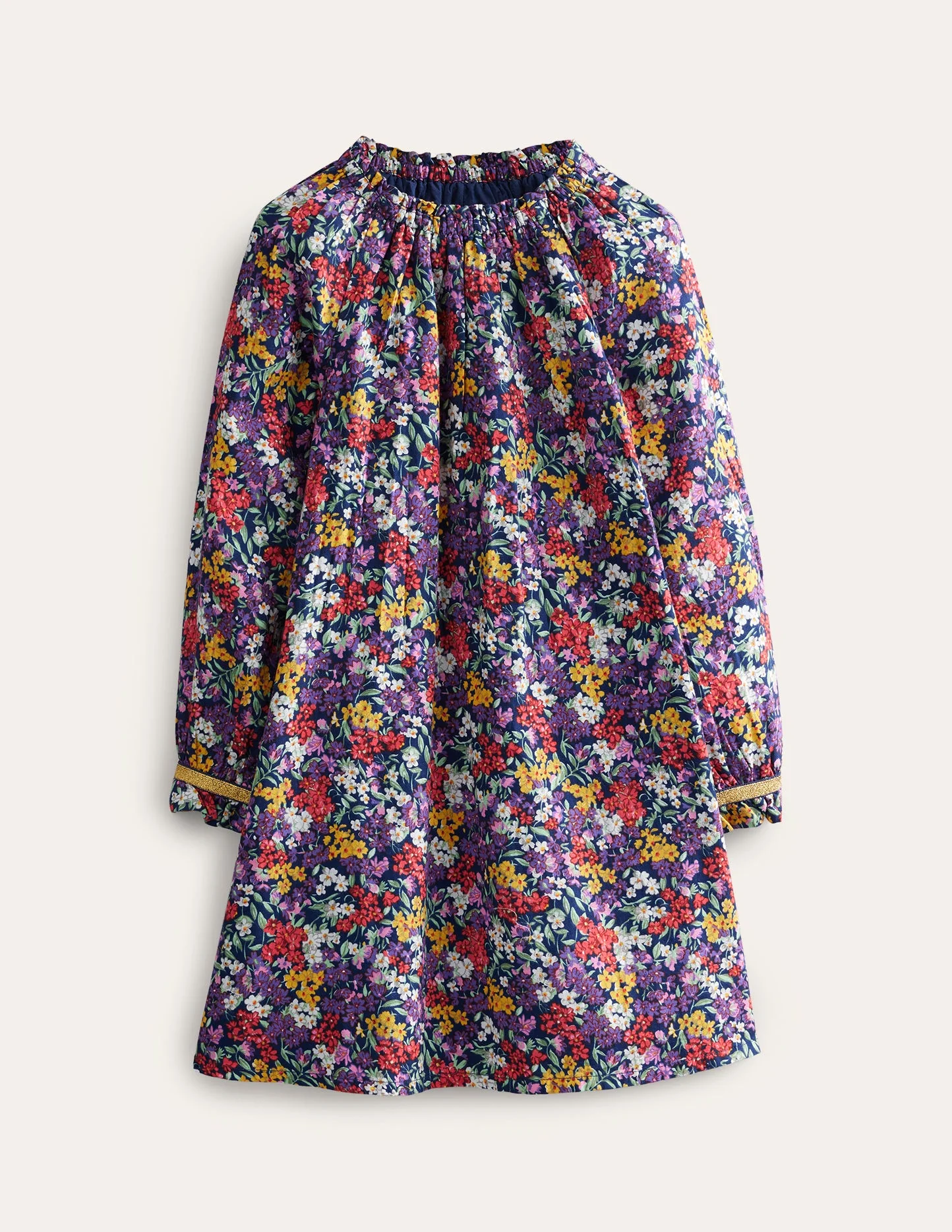 Gathered Neck woven dress-Multi Bloom