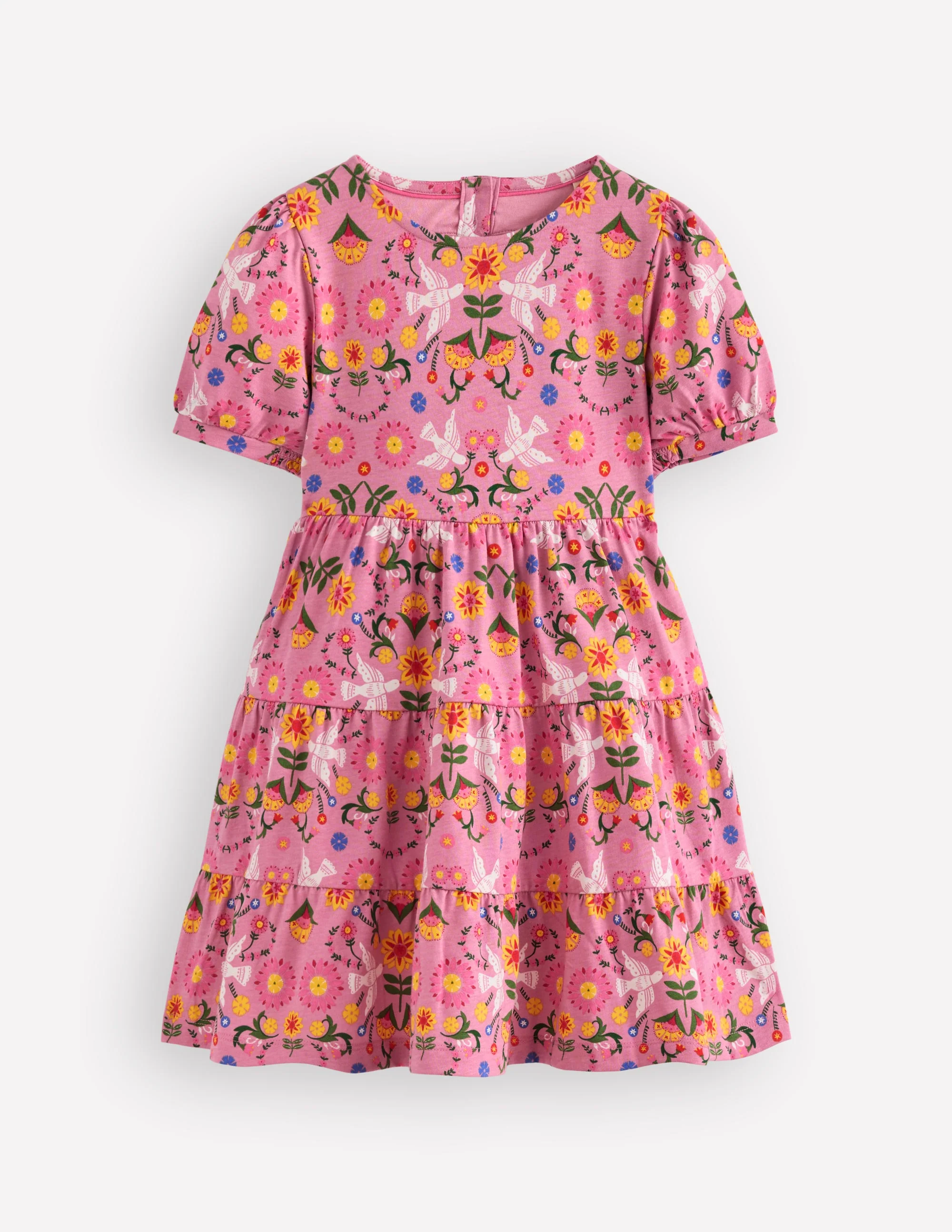 Heart Back Jersey Dress-Formica Pink Bird Floral