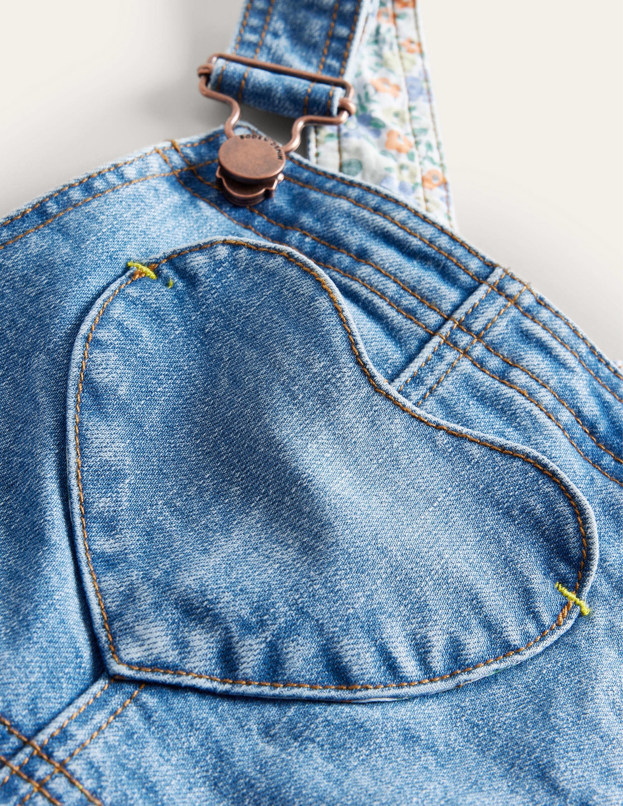 Heart Pocket Short Overalls-Mid Vintage Denim - Image 3
