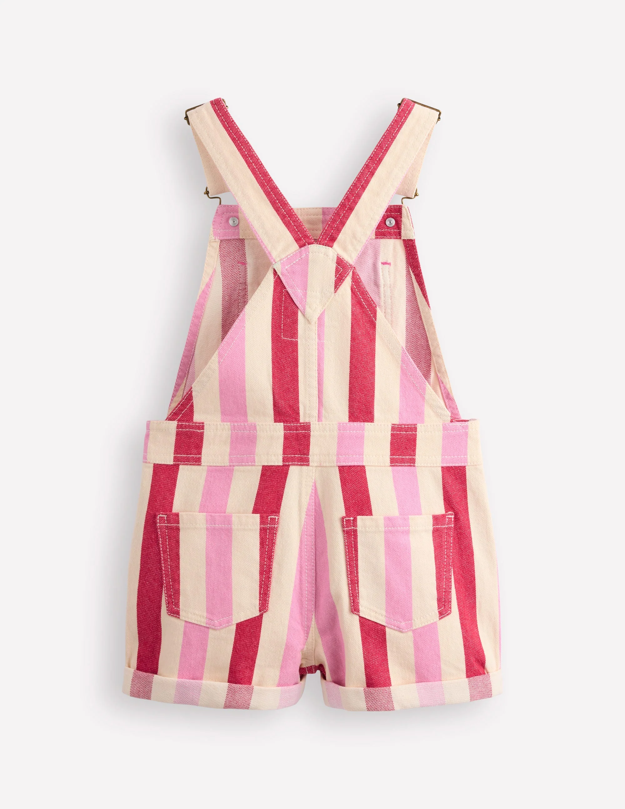 Heart Pocket Short Overalls-Pink and Red Stripe - Image 2