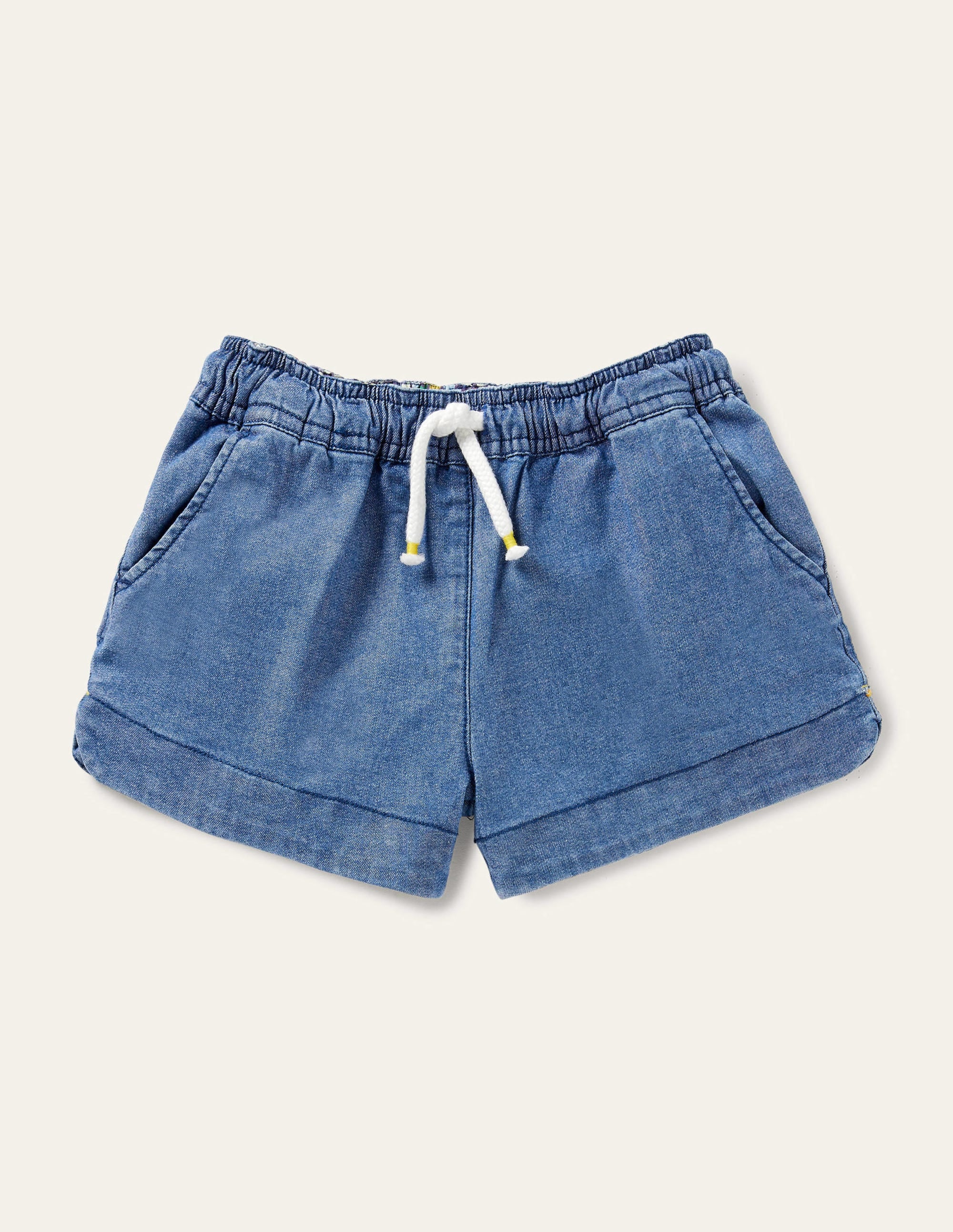 Heart Pocket Shorts-Chambray
