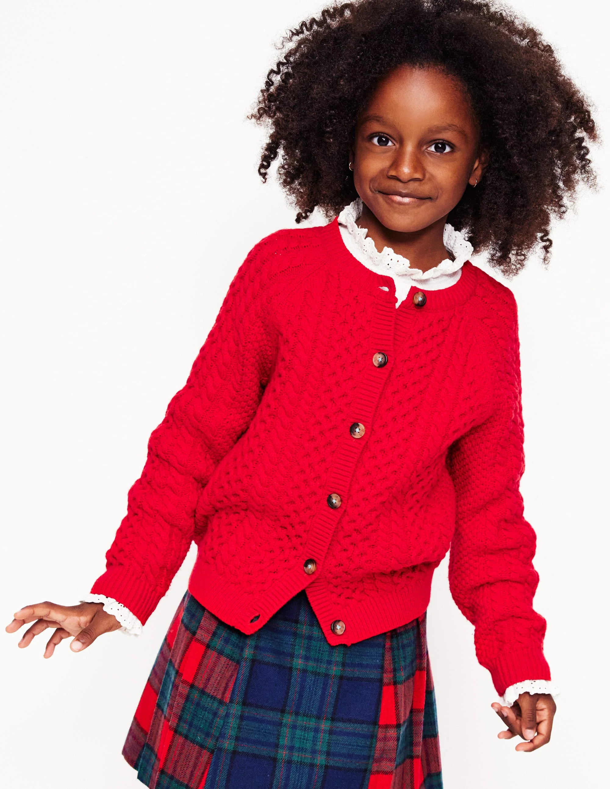 Heritage Cable Cardigan-Poppy Red - Image 5