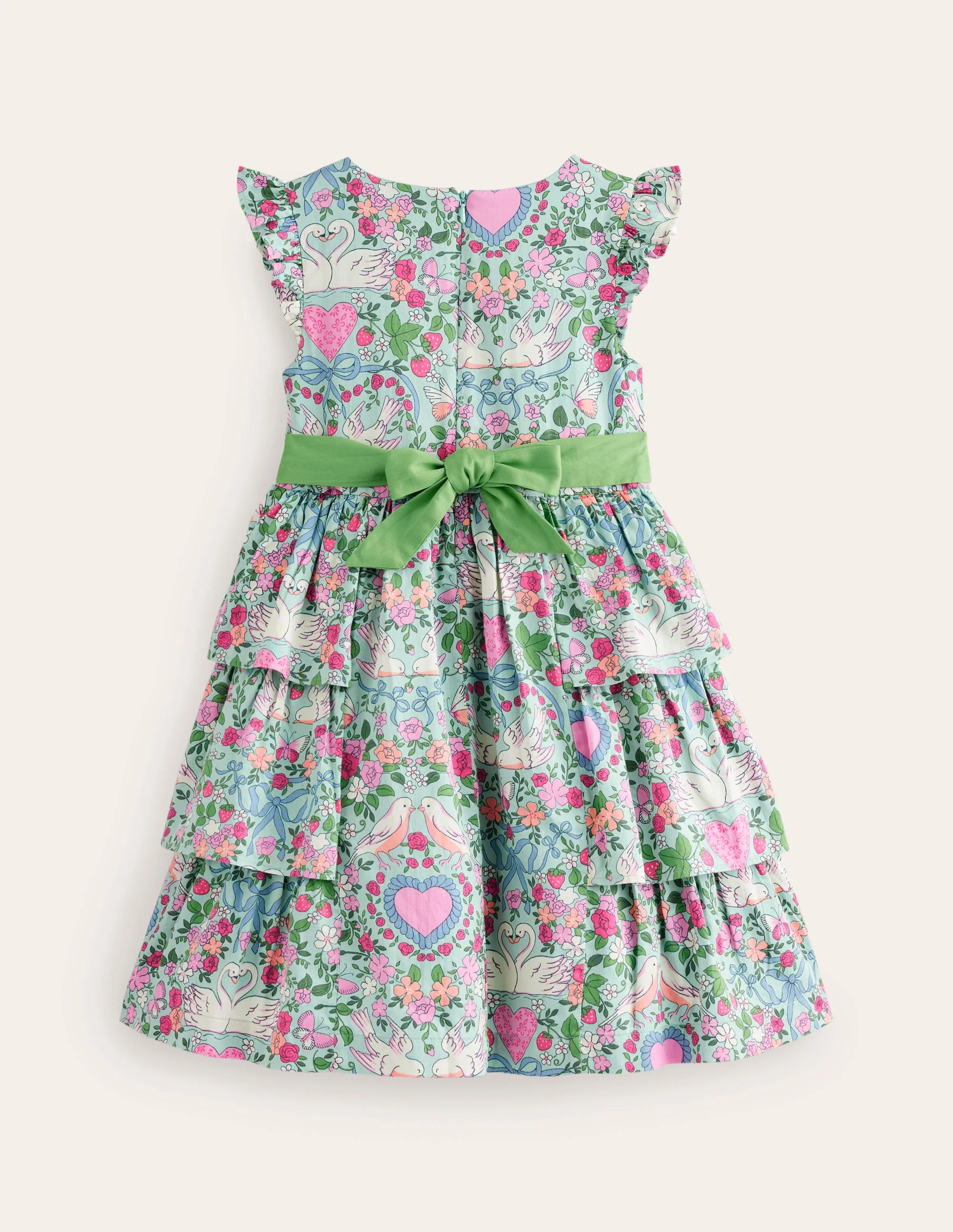 Heritage Party Dress-Green Love Birds - Image 2