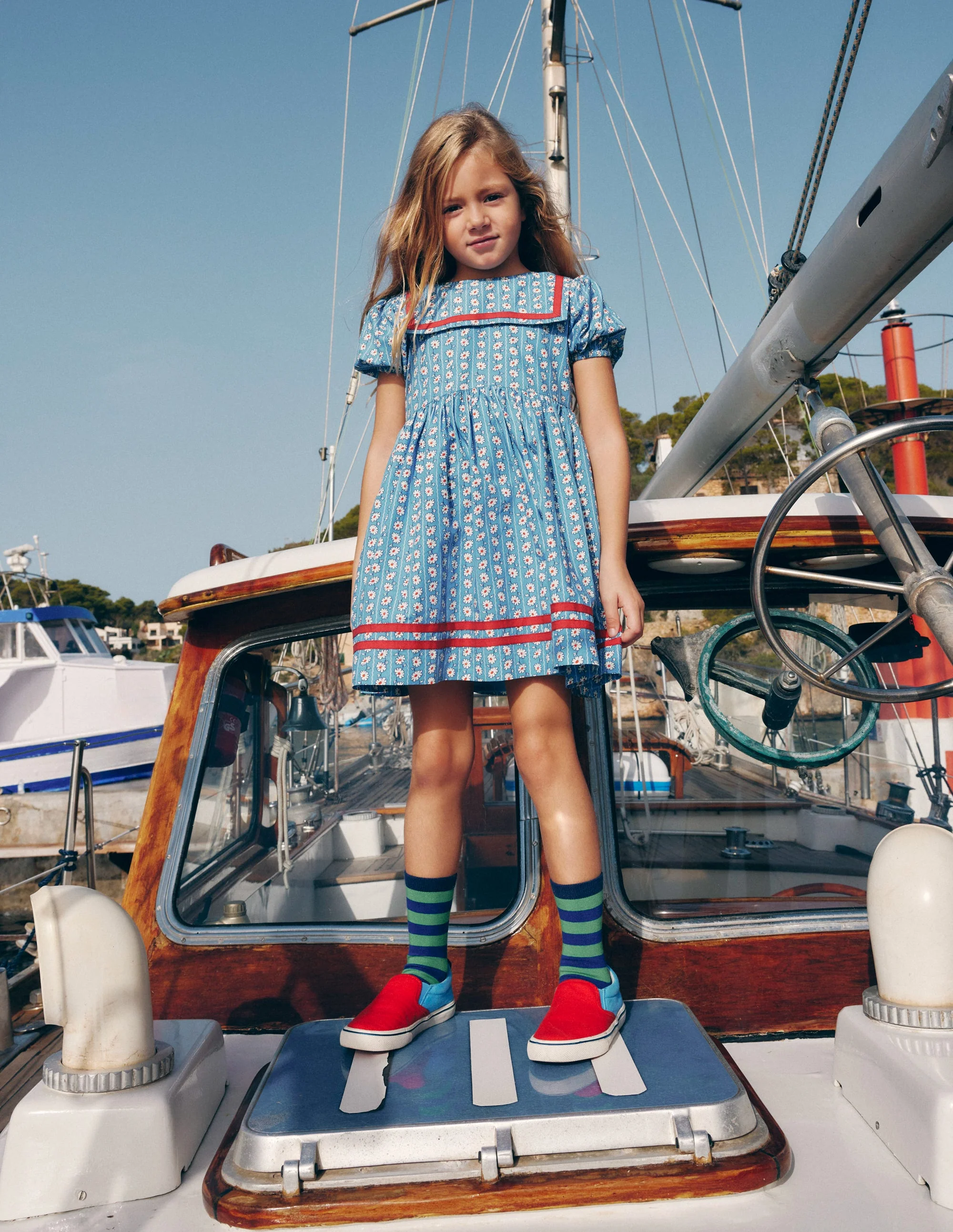 Heritage Sailor Dress-Arctic Blue Daisy Stripe - Image 4