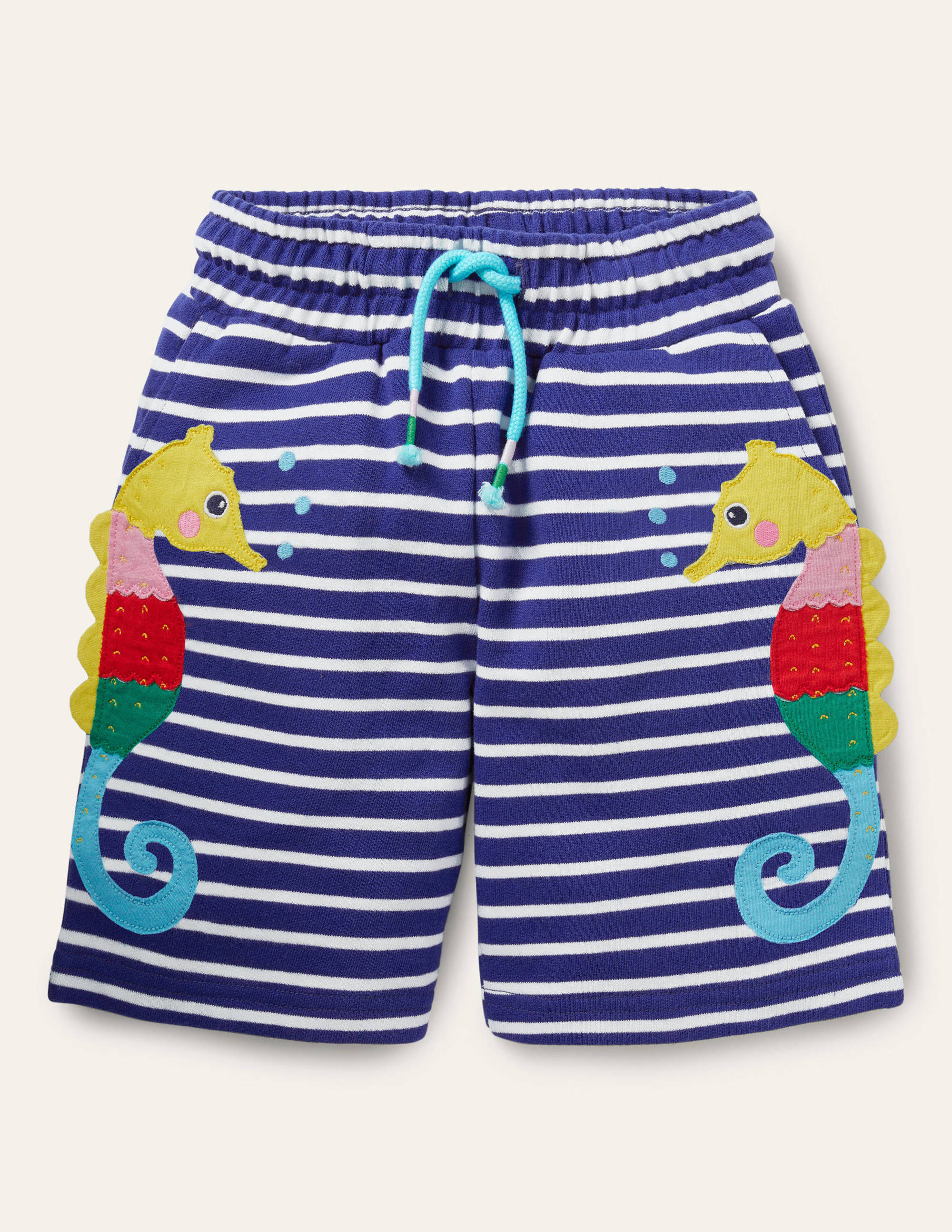 Jersey Appliqué Shorts-Blue Wave/Ivory Seahorse
