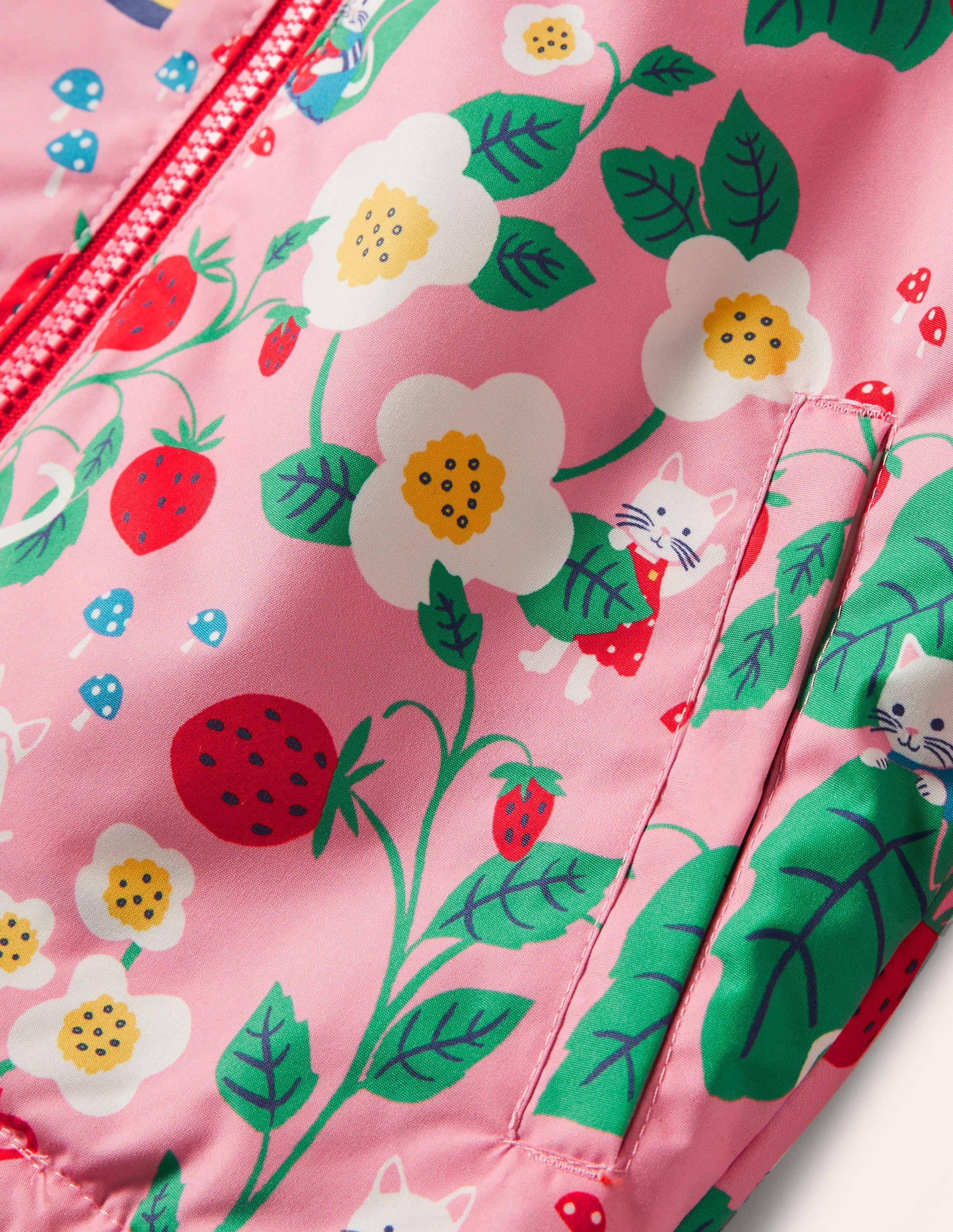 Jersey Lined Showerproof Coat-Pink Lemonade Strawberry Patch - Image 3