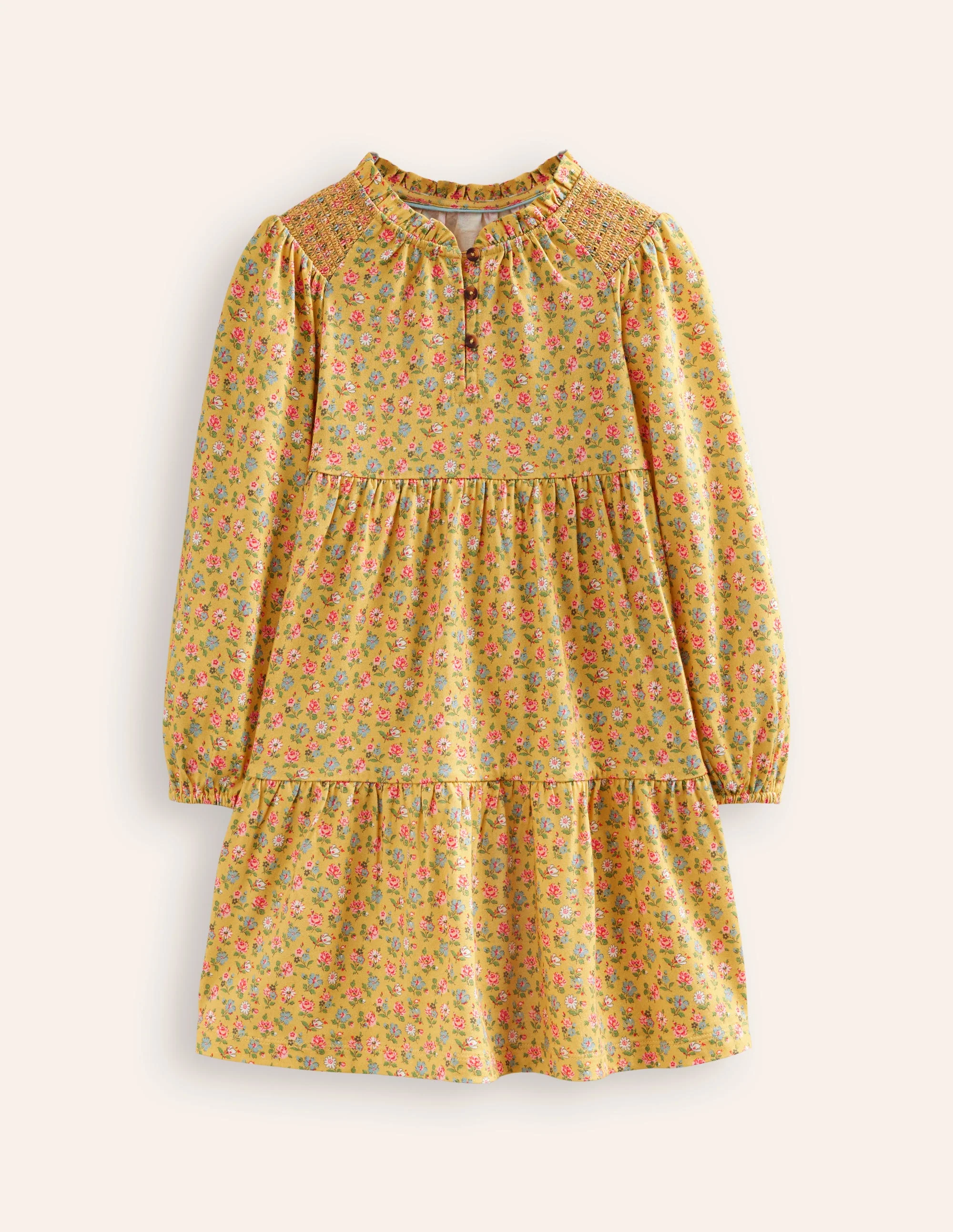 Katherine Tiered Jersey Dress-Canary Yellow Ditsy Floral