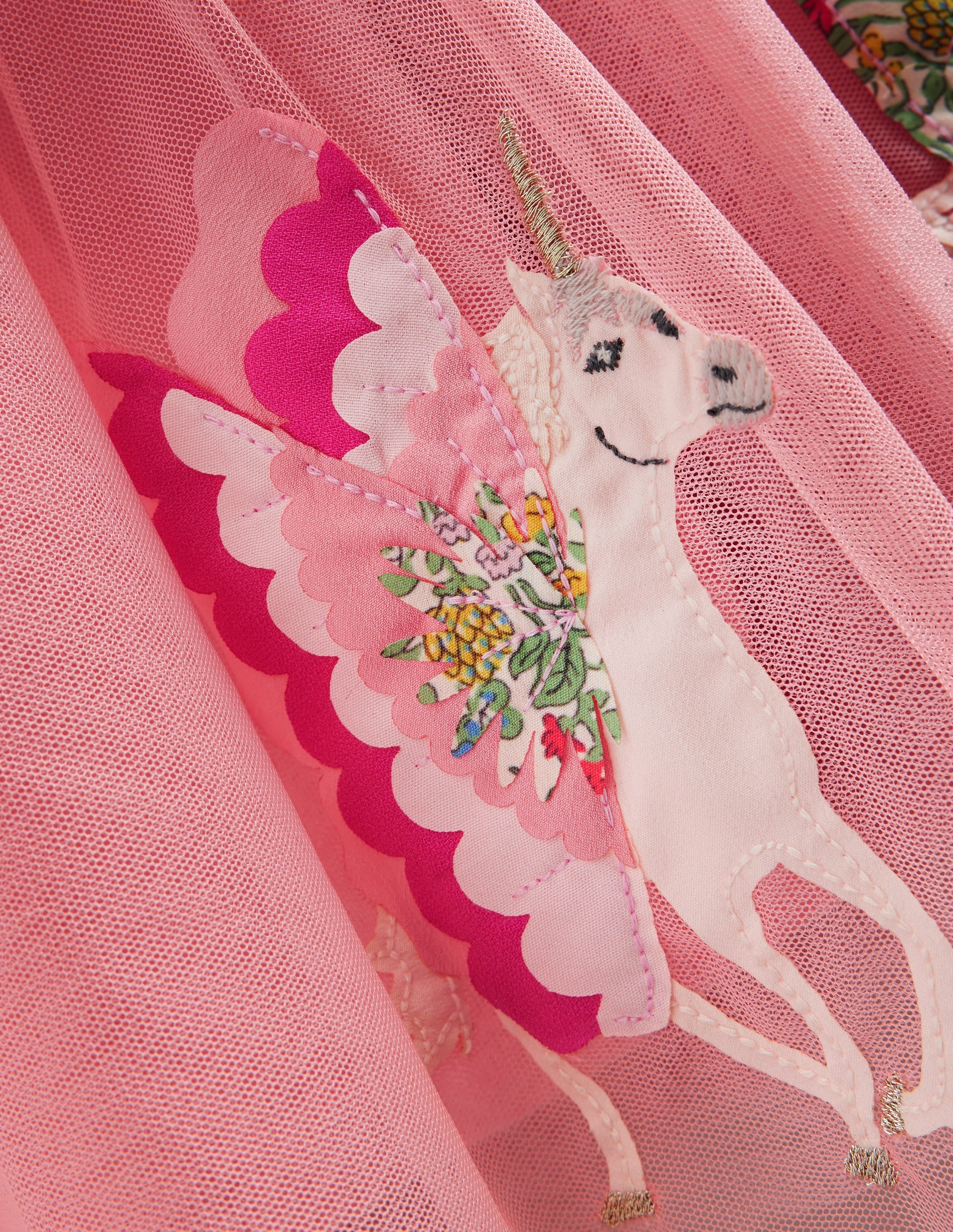 Katie Appliqué Tulle Dress-Almond Pink Unicorns - Image 3