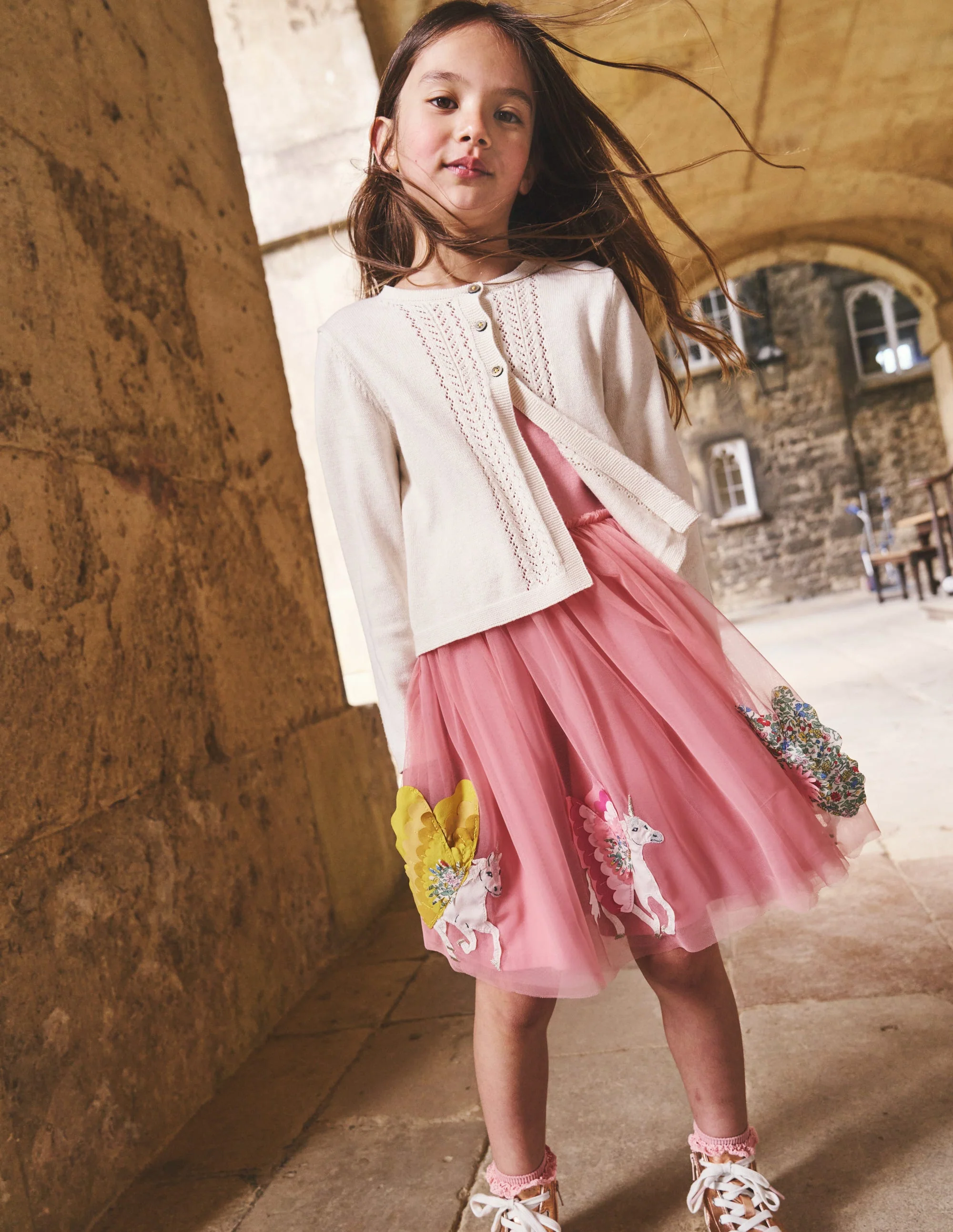 Katie Appliqué Tulle Dress-Almond Pink Unicorns - Image 4