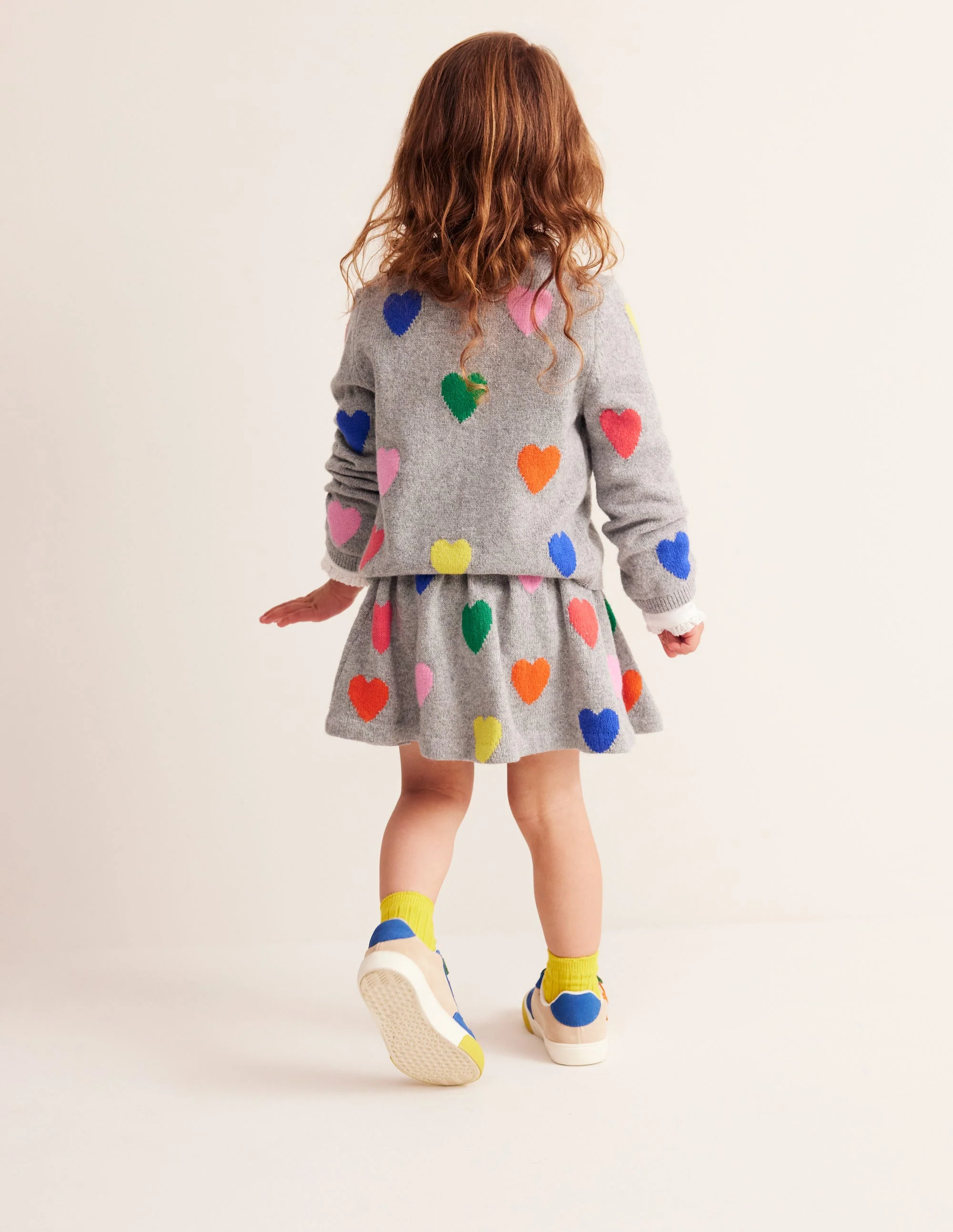 Knitted Flare Skirt-Grey Multi Hearts - Image 4