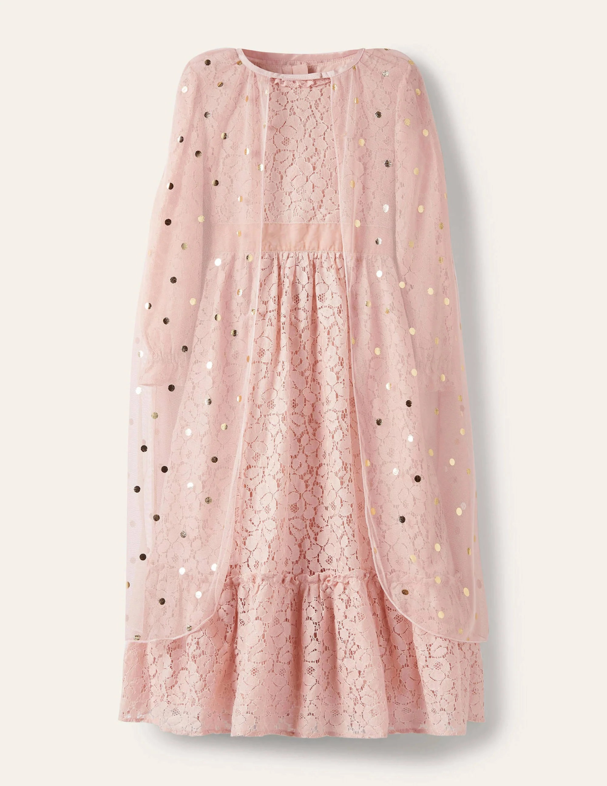 Lace Cape Dress-Provence Pink/ Gold Foil Spot