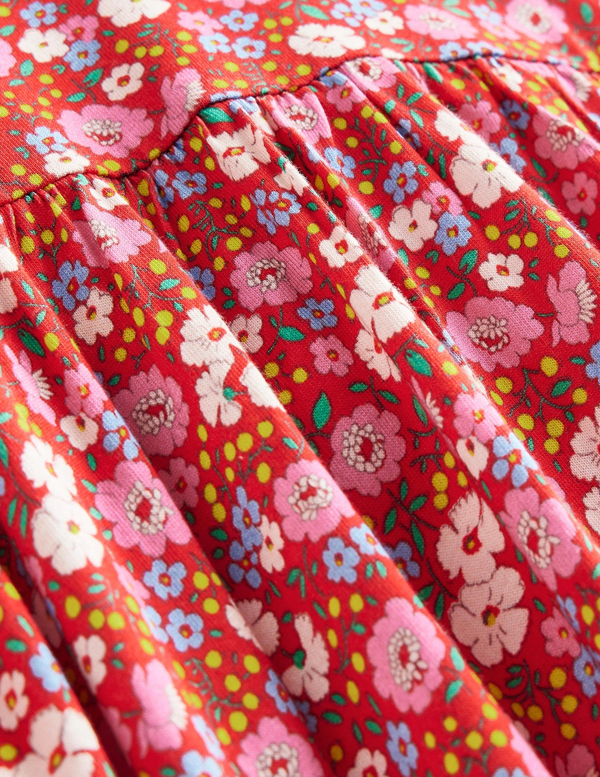 Lace Collar Jersey Dress-Brilliant Red Festive Flower - Image 3