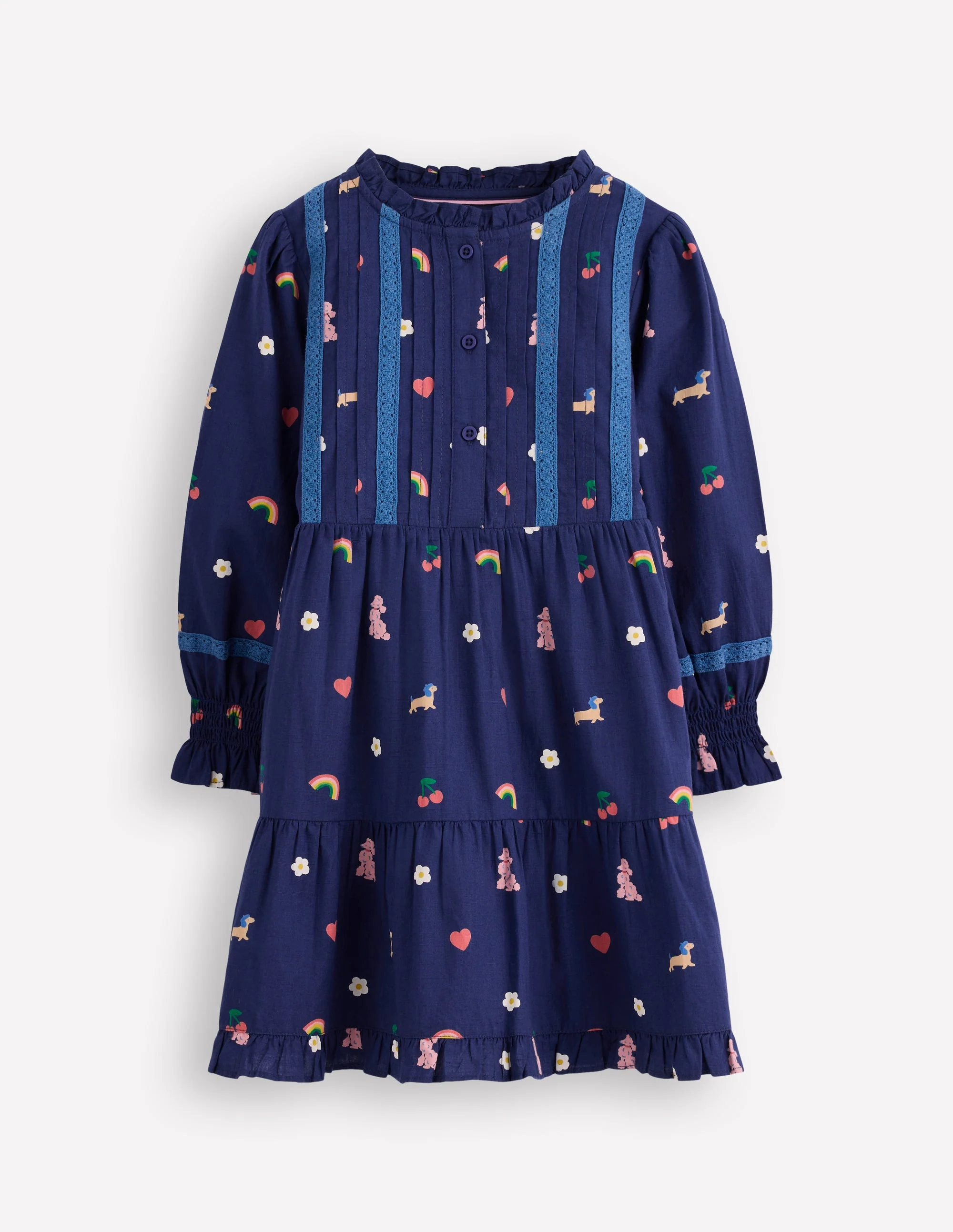 Lace Detail Woven Dress-Starboard Blue Parisian