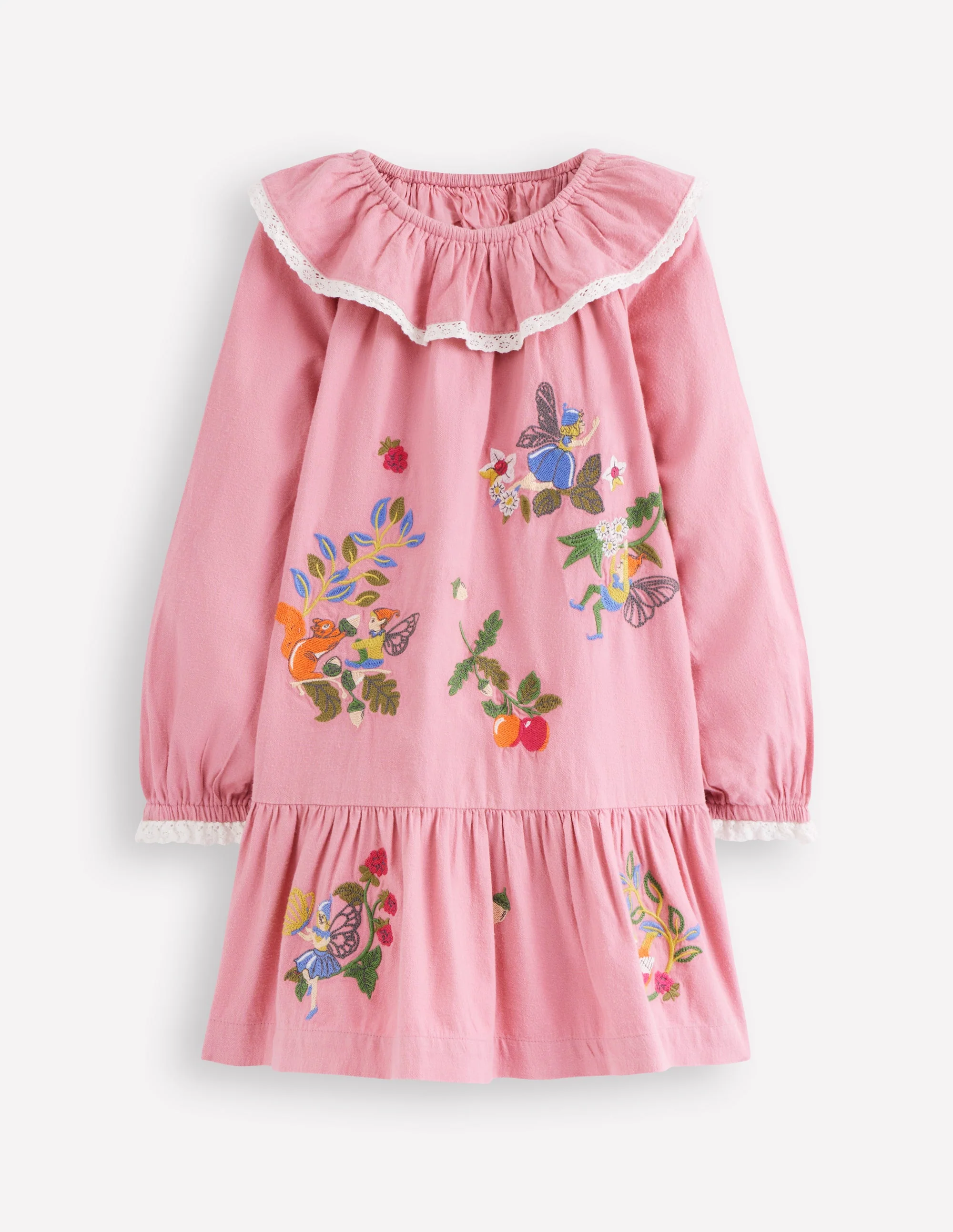 Lace Trim Woven Dress-Rose Pink Fairies