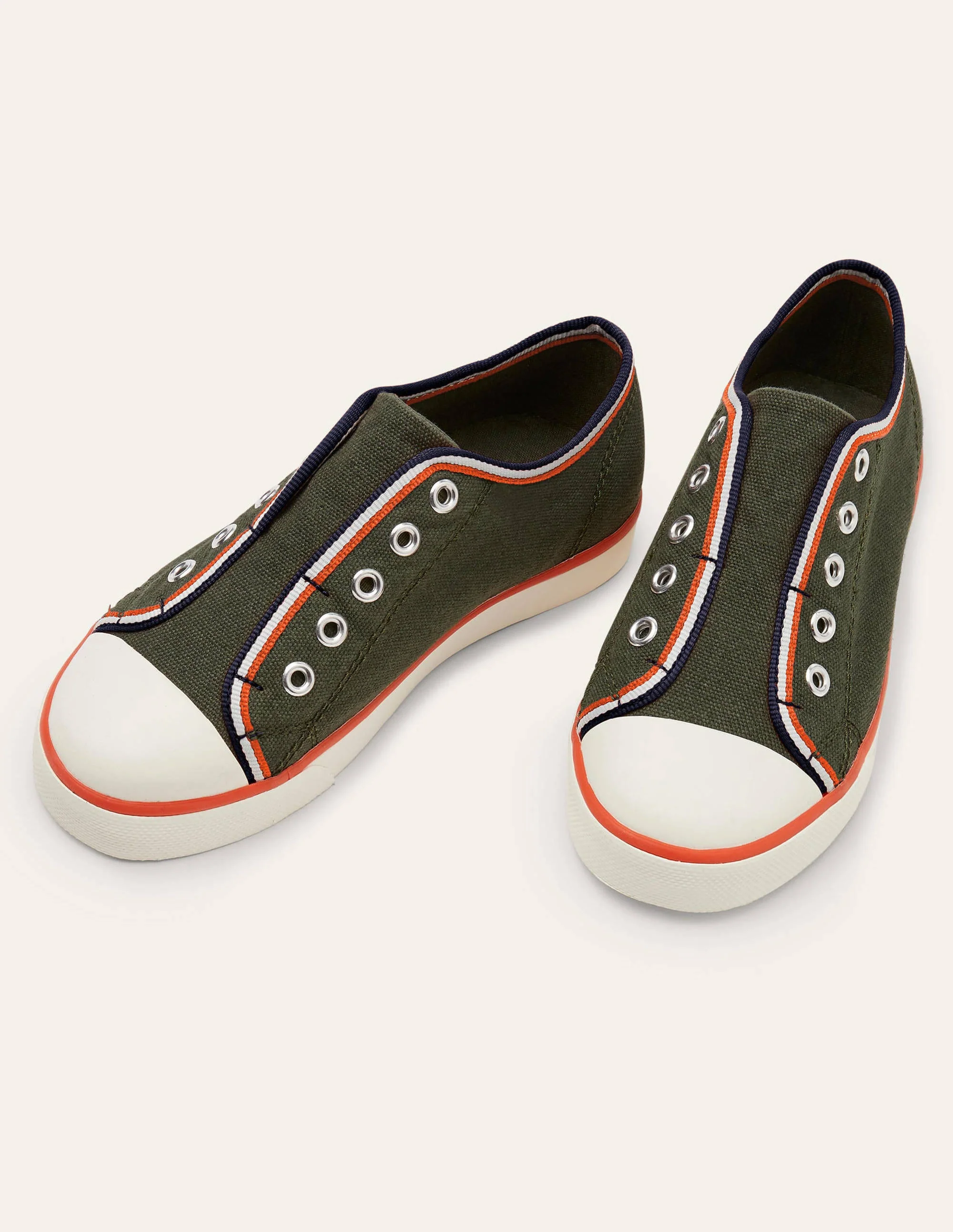 Laceless Canvas Plimsolls-Khaki