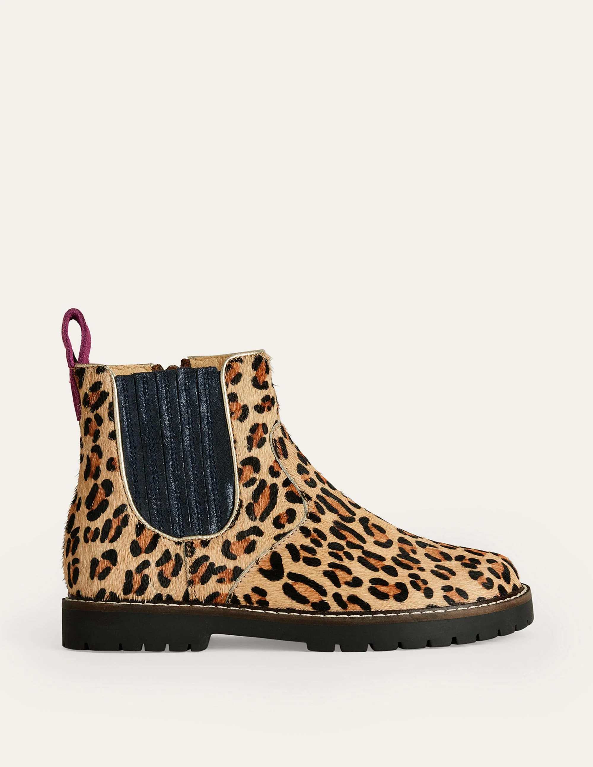 Leather Chelsea Boots-Leopard with Navy Trim