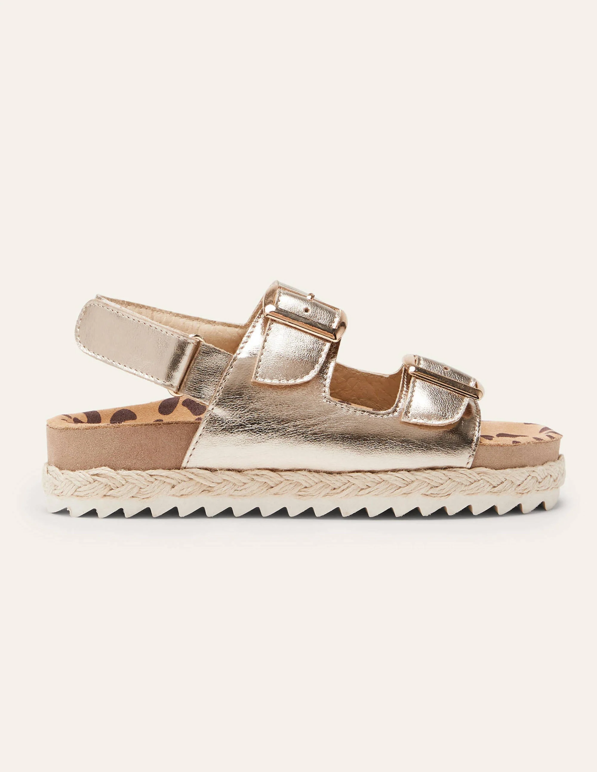 Leather Espadrille Sandals-Gold Metallic Leopard - Image 2
