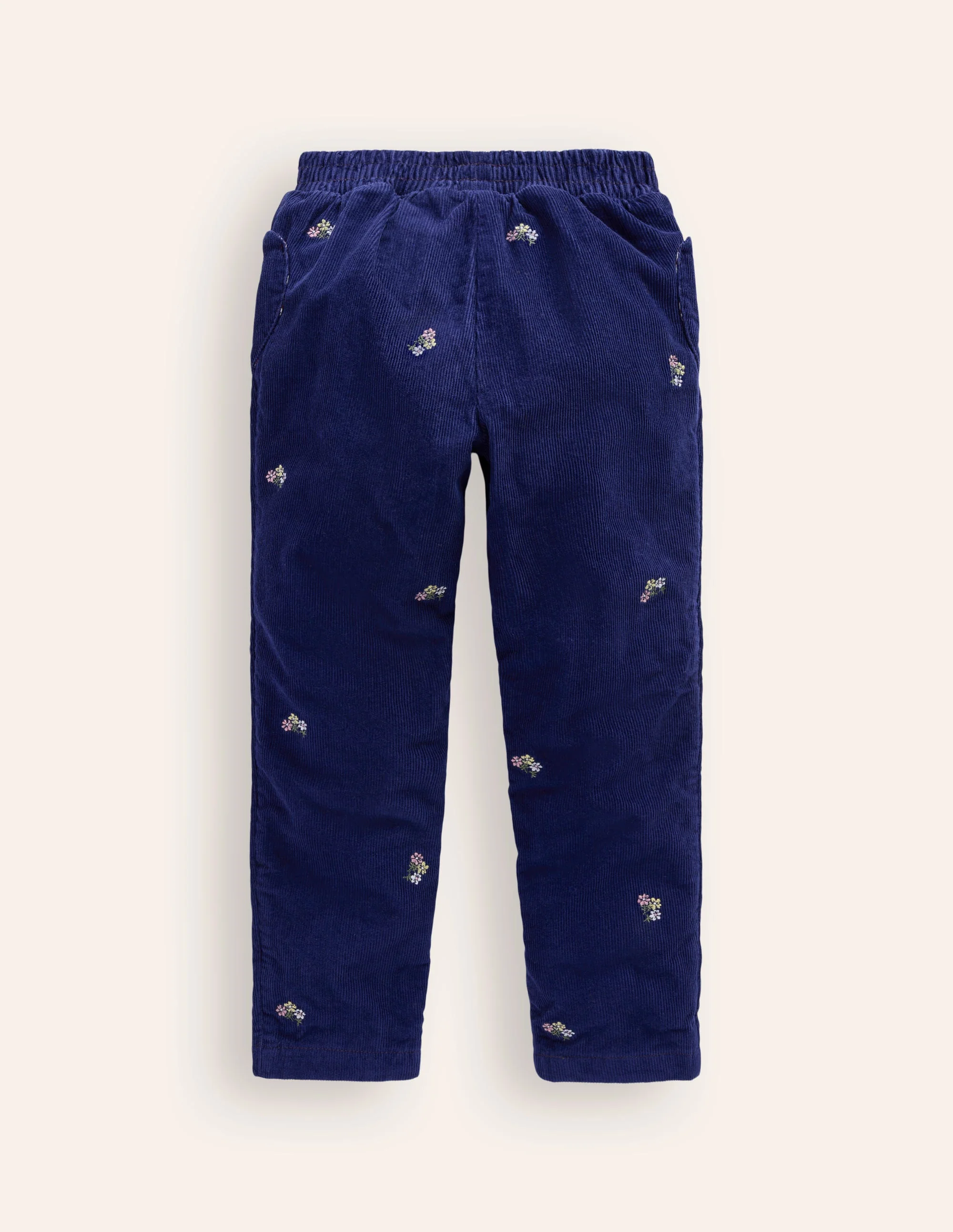 Lined Pull-on Cord Pants-College Navy Embroidery - Image 2