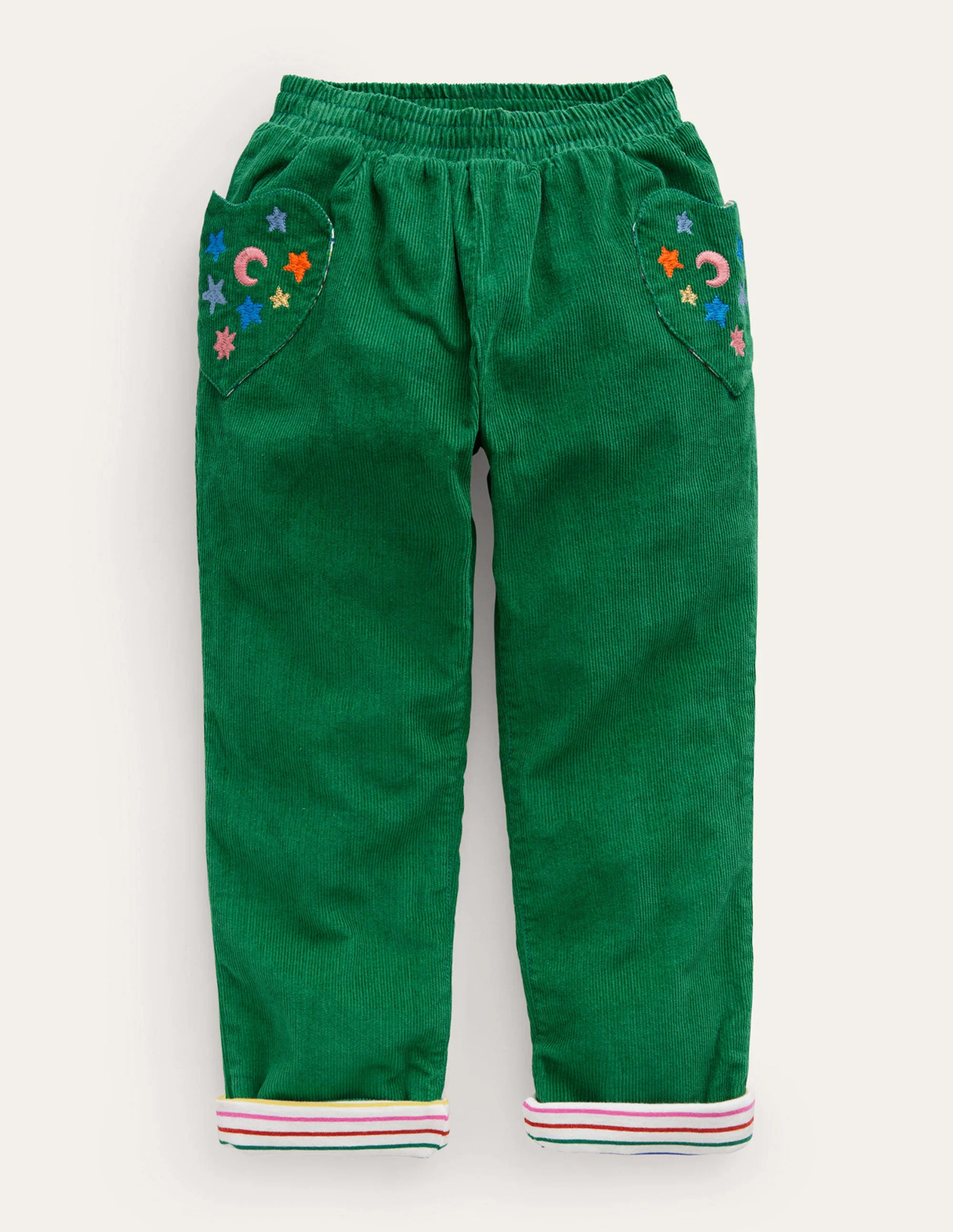 Lined Pull-on Cord Pants-Deep Green
