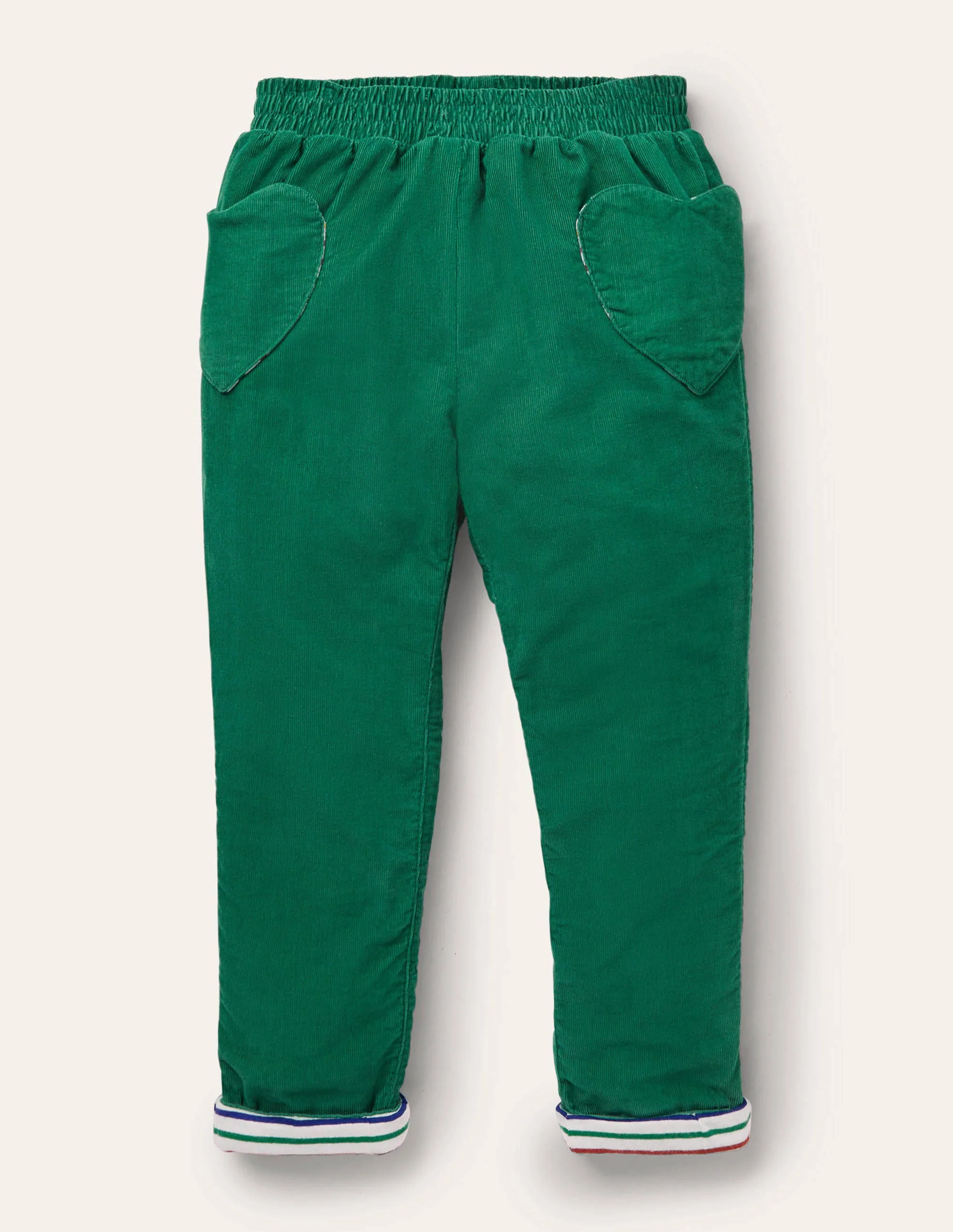 Lined Pull-on Cord Pants-Forest Green