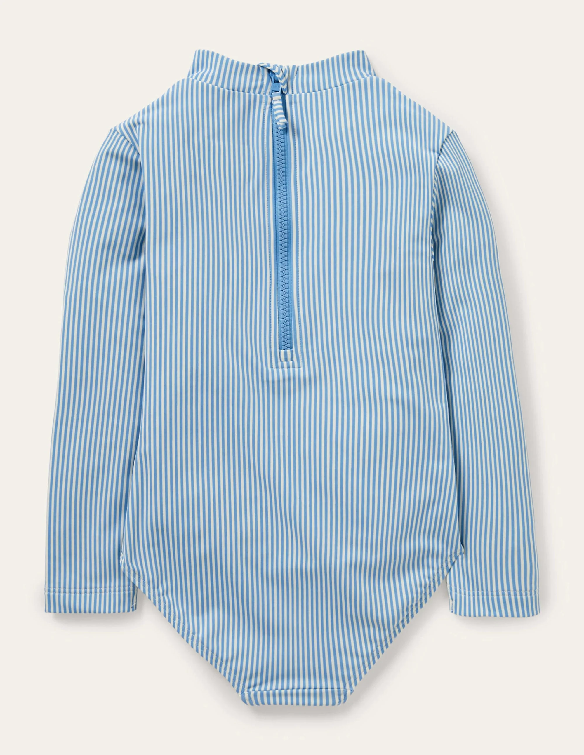 Long-sleeve Frilly Swimsuit-Surfboard Blue Ticking Stripe - Image 2
