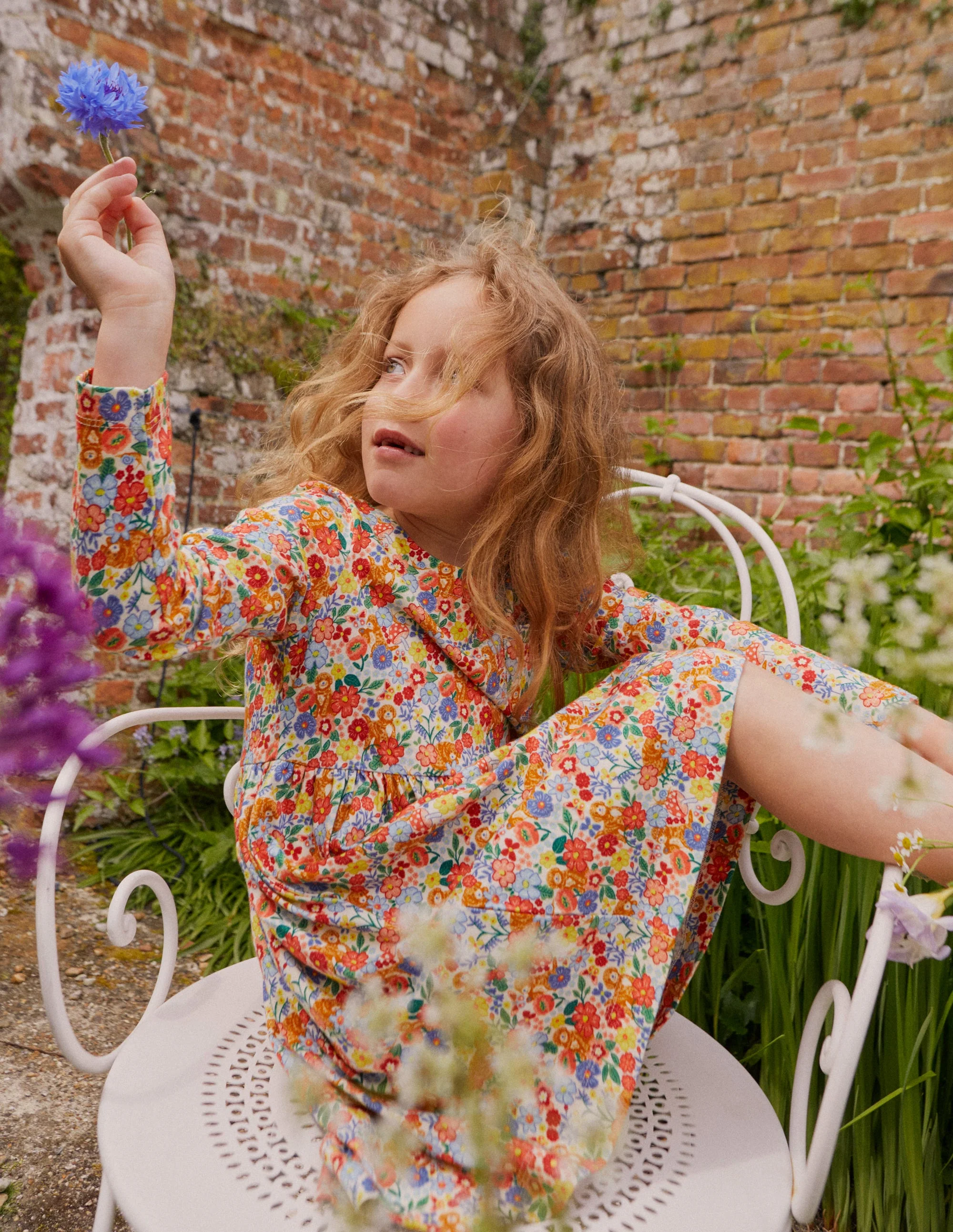 Long Sleeve Fun Jersey Dress-Multi Pups Floral - Image 5