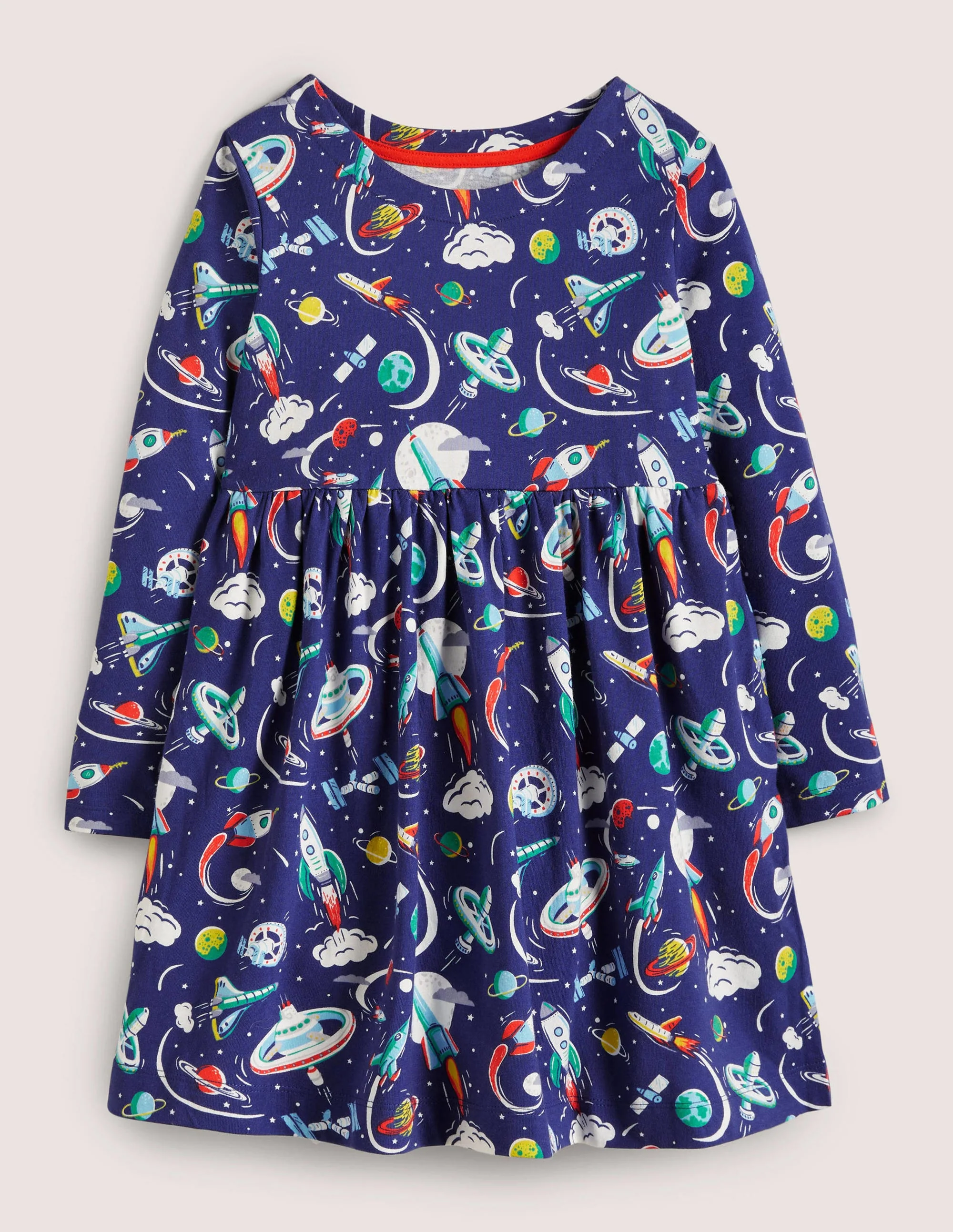 Long Sleeve Fun Jersey Dress-Starboard Mini Space