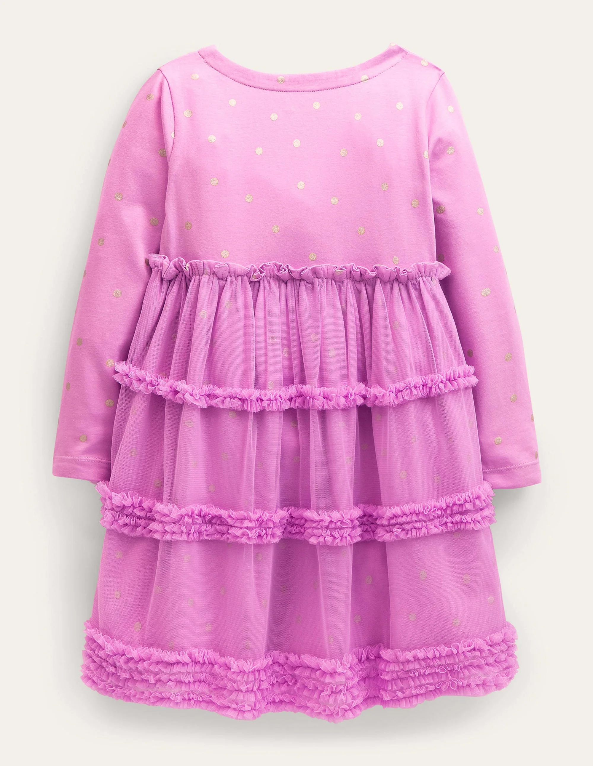 Long Sleeve Jersey Tulle Dress-Orchid Petal Pink/Gold Spot - Image 2