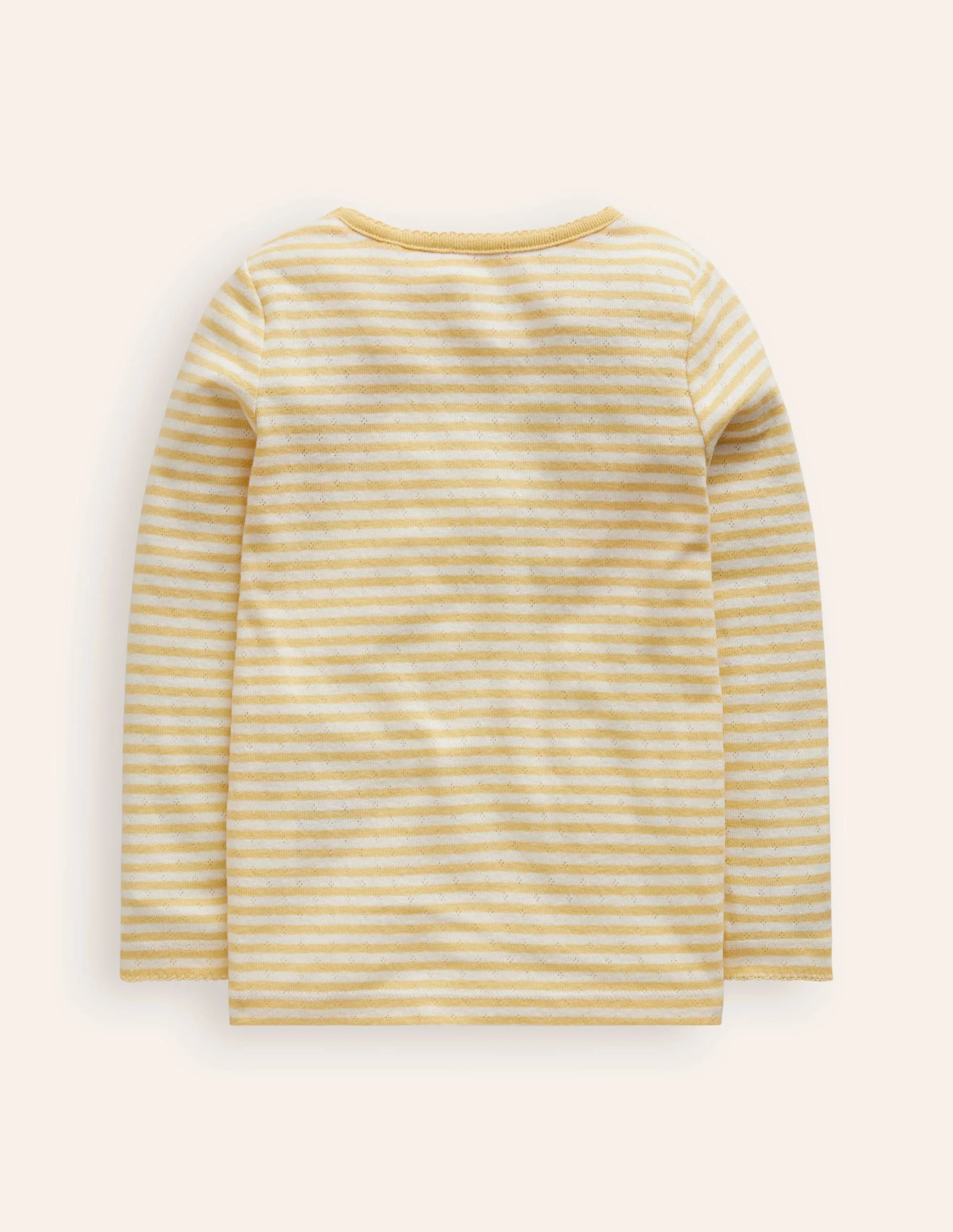 Long Sleeve Pointelle Top-Ivory/ Yellow Stripe - Image 2