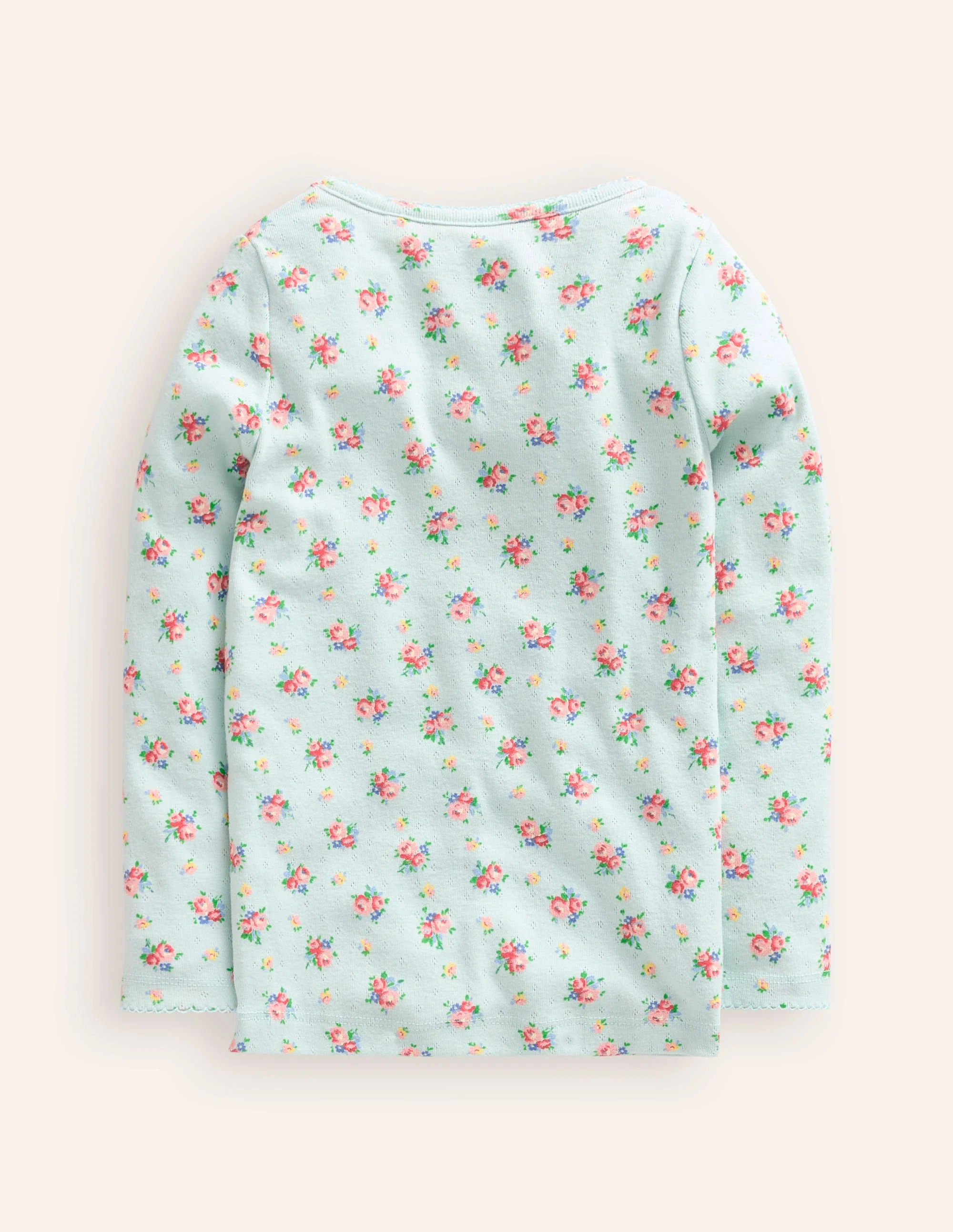 Long Sleeve Pointelle Top-Pale Green Floral Bouquet - Image 2