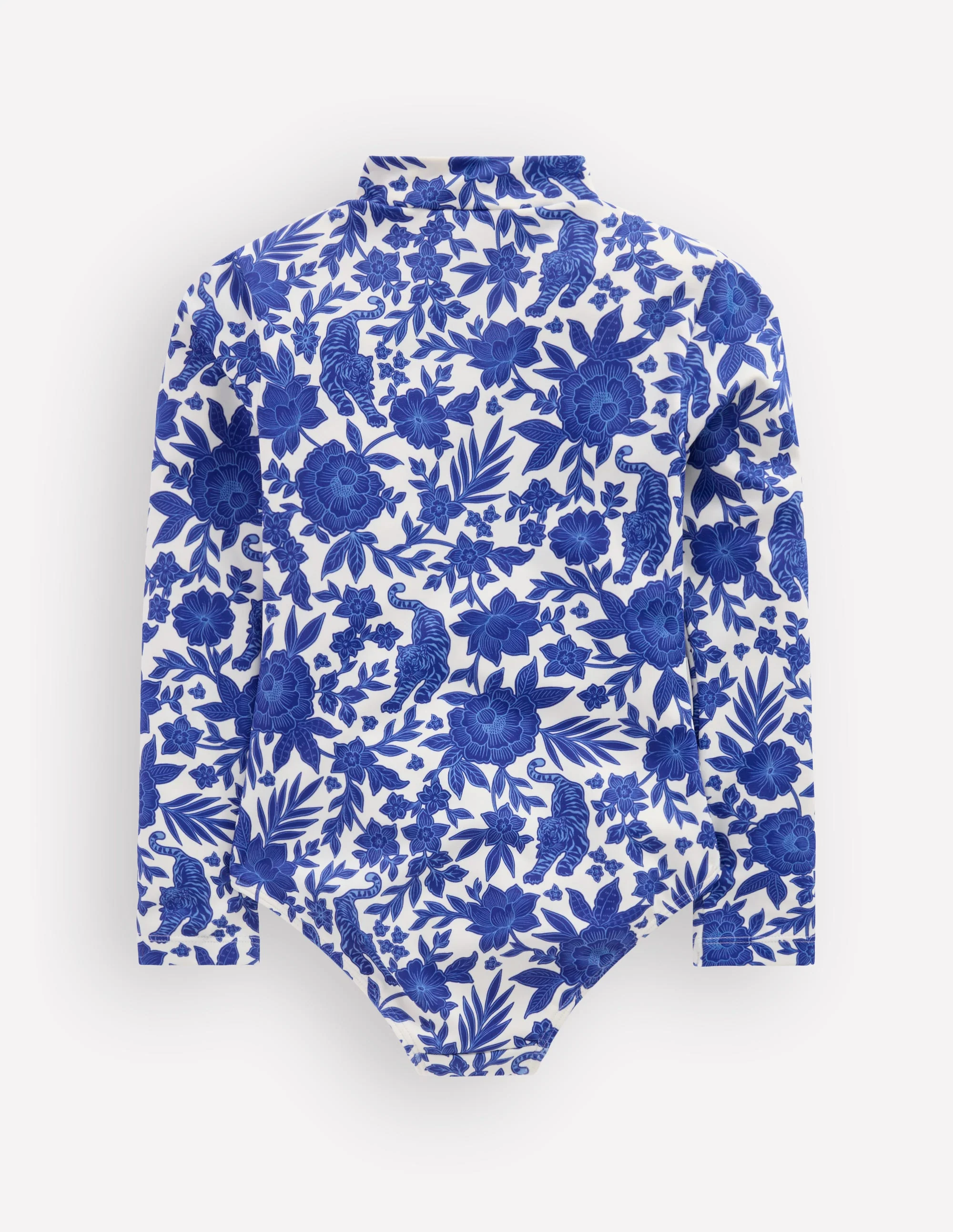 Long-sleeved Swimsuit-Bright Blue Jungle Woodblock - Image 2
