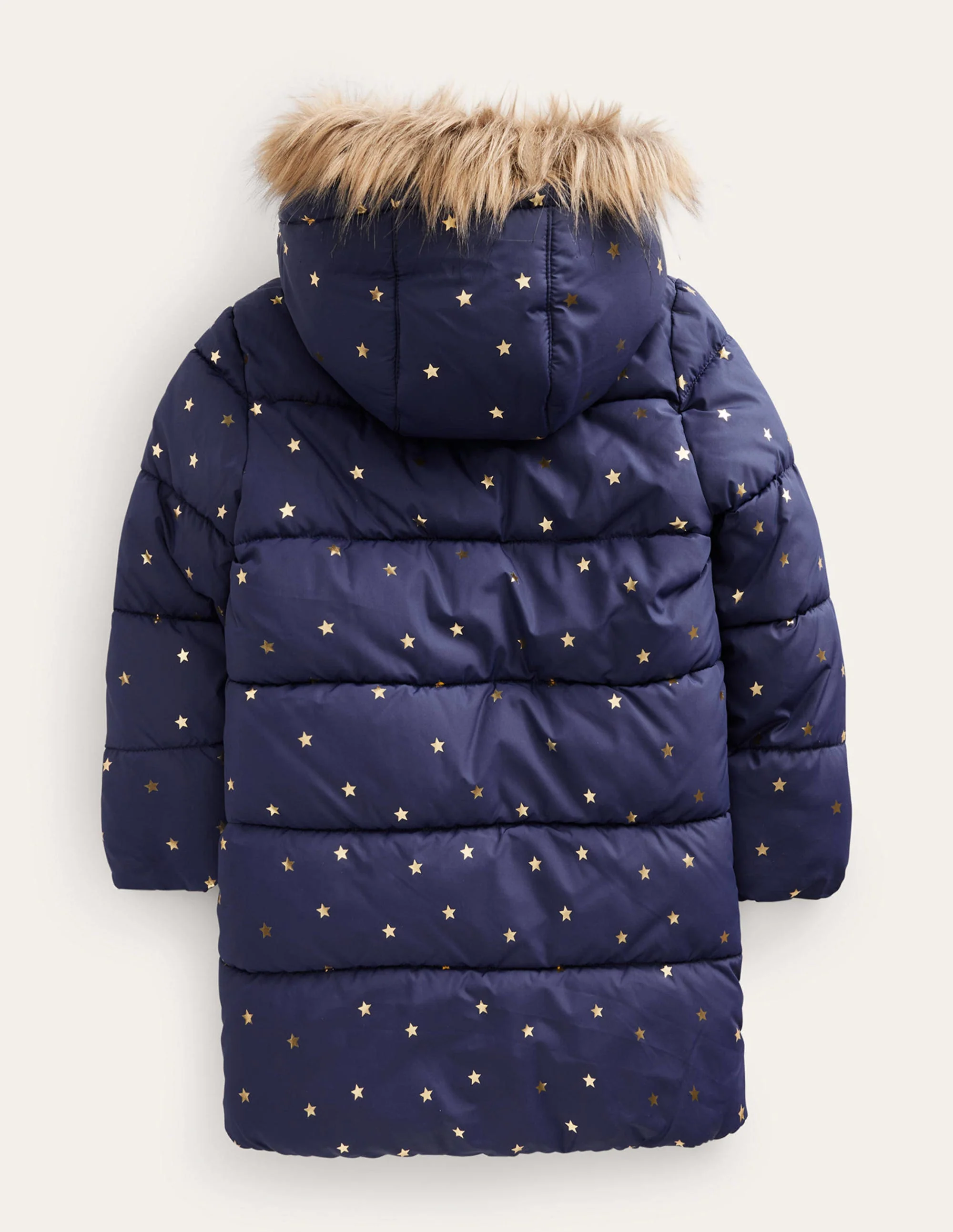 Longline Padded Coat-Navy Foil Stars - Image 2