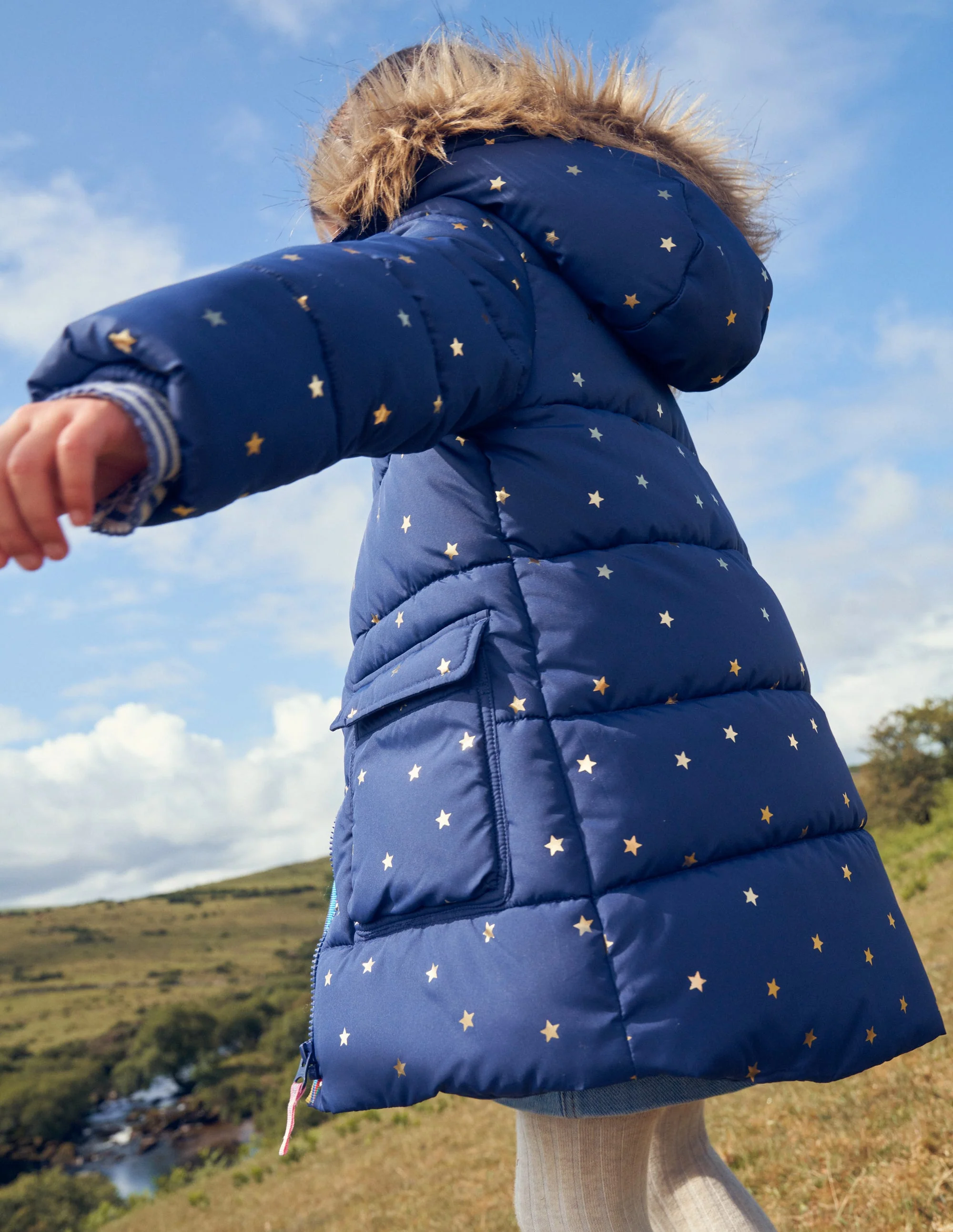 Longline Padded Coat-Navy Foil Stars - Image 6