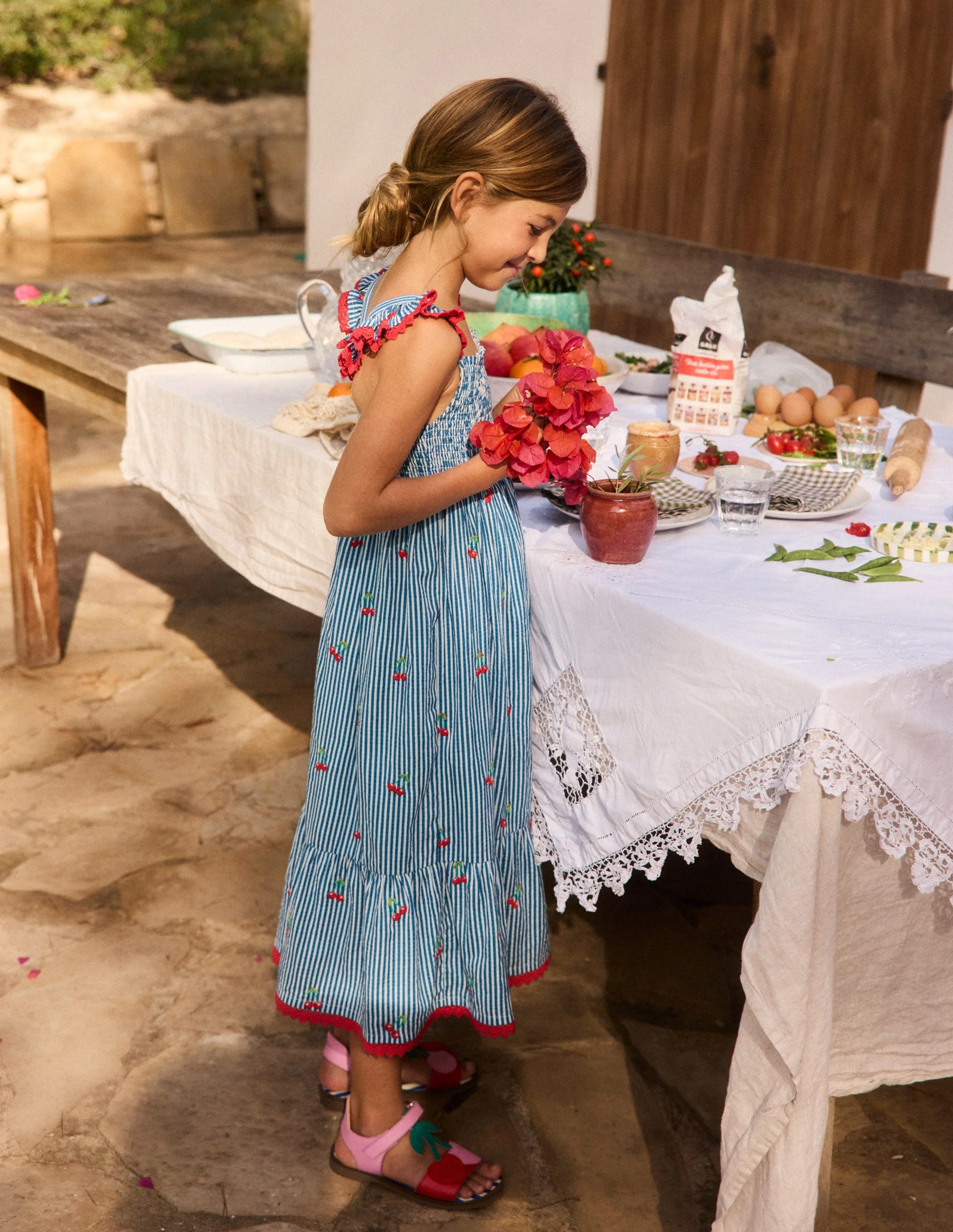Luella Frill Maxi Sundress-Blue/White Cherries - Image 4