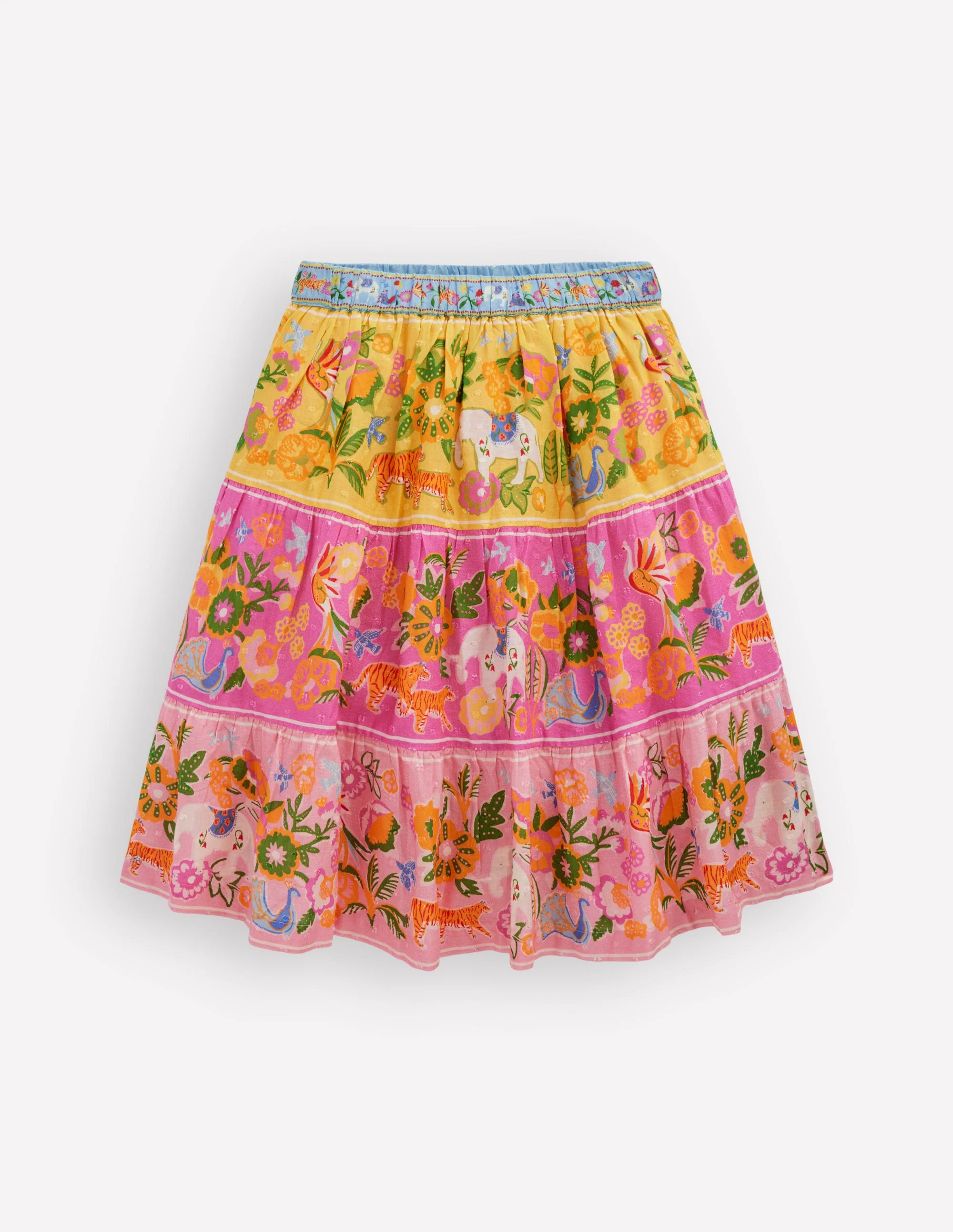 Midi Tiered Skirt-Multi Tropical Animals